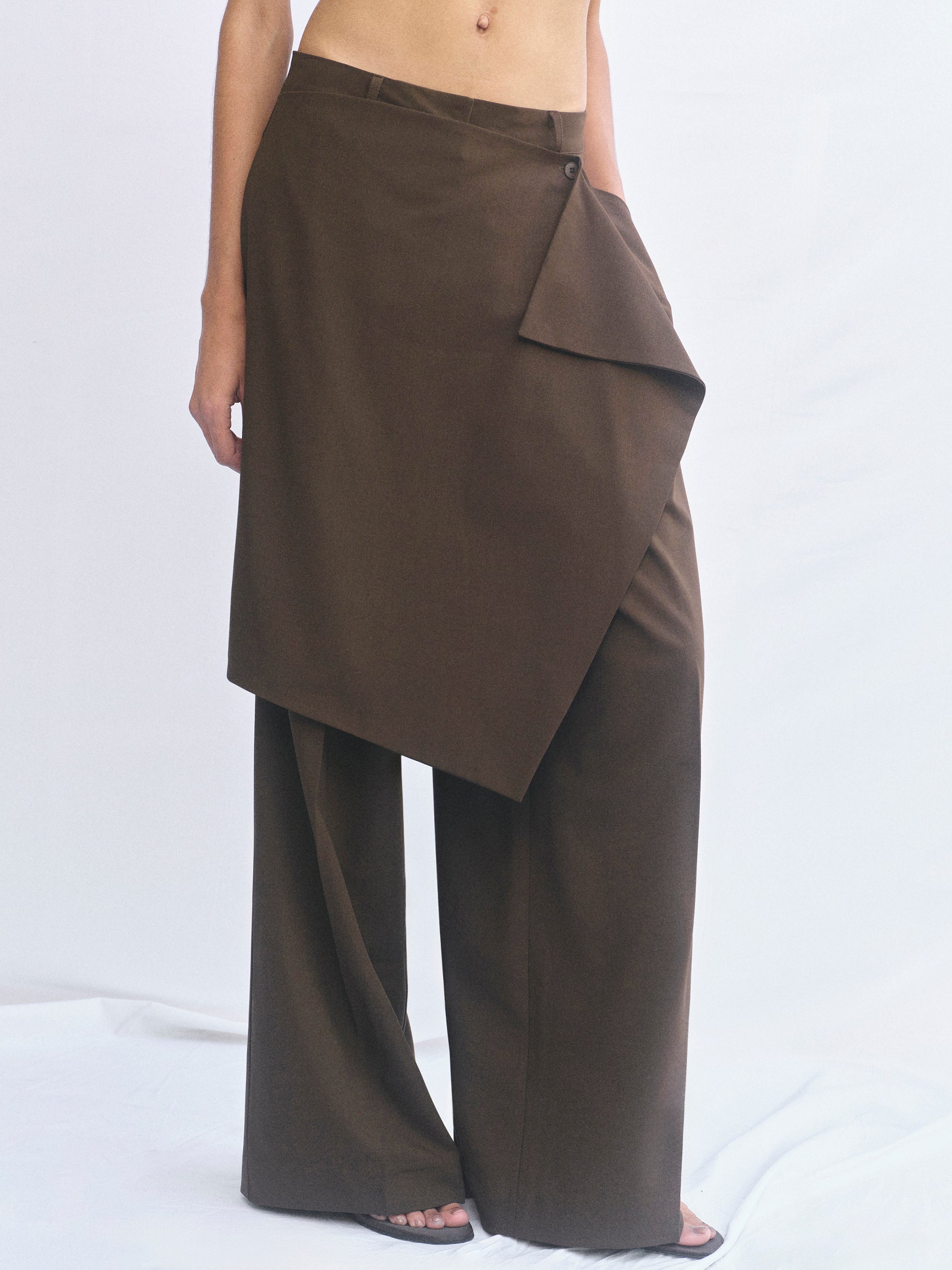 Hane Wide Pareo Trousers, Brown