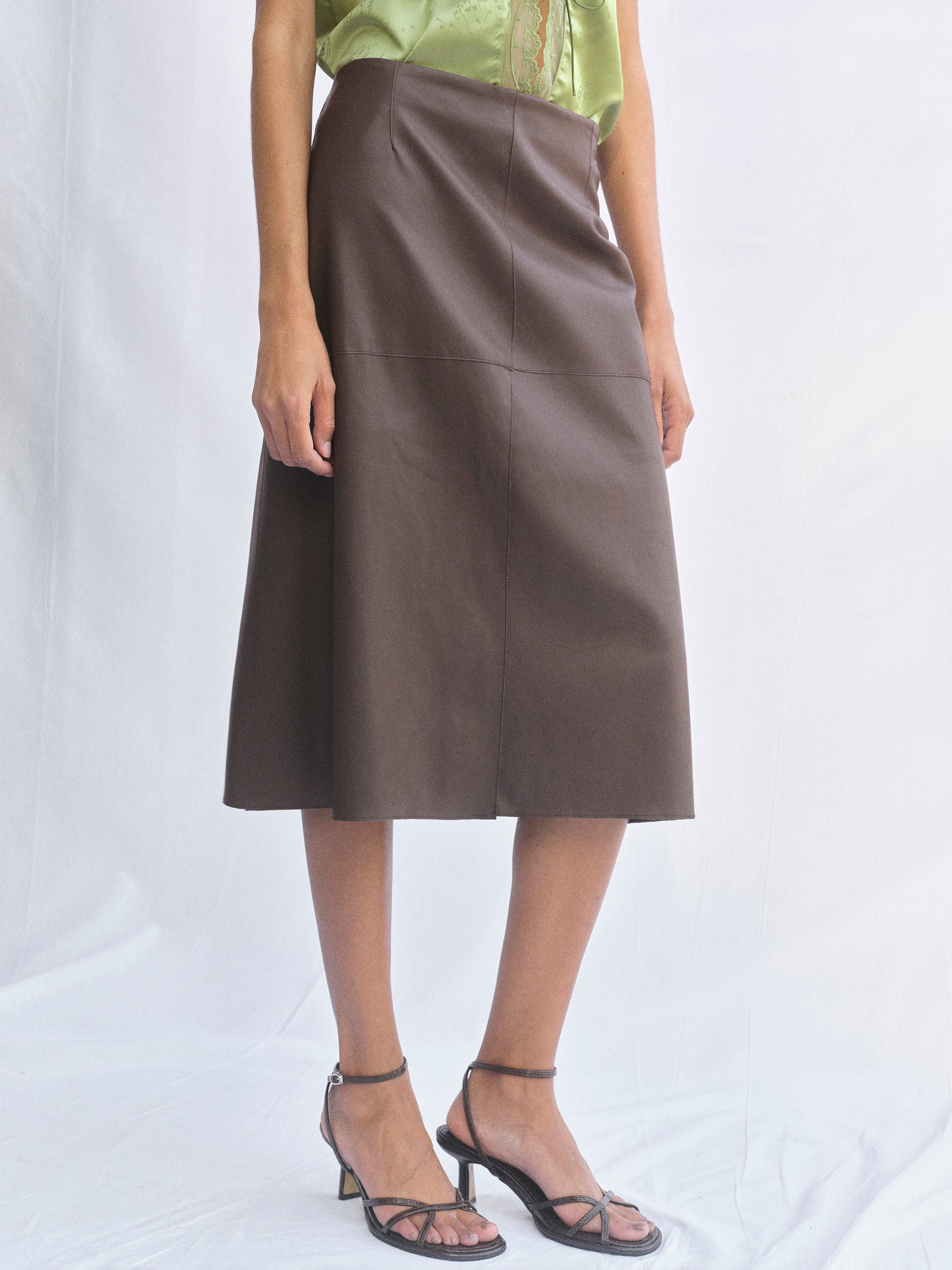 Paneled Faux Leather Skirt, Brown