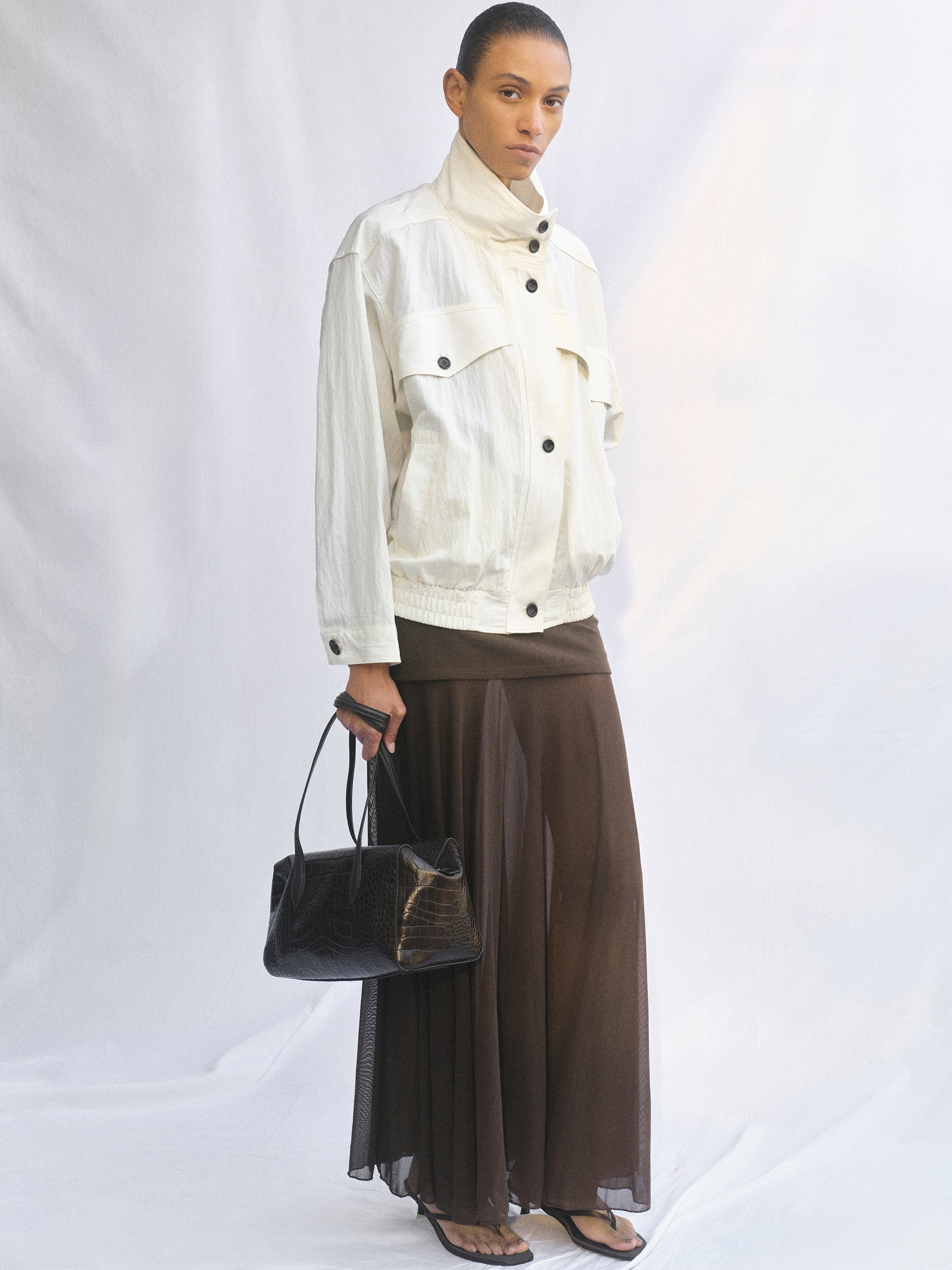 Crinkled Blouson Jacket, Cream