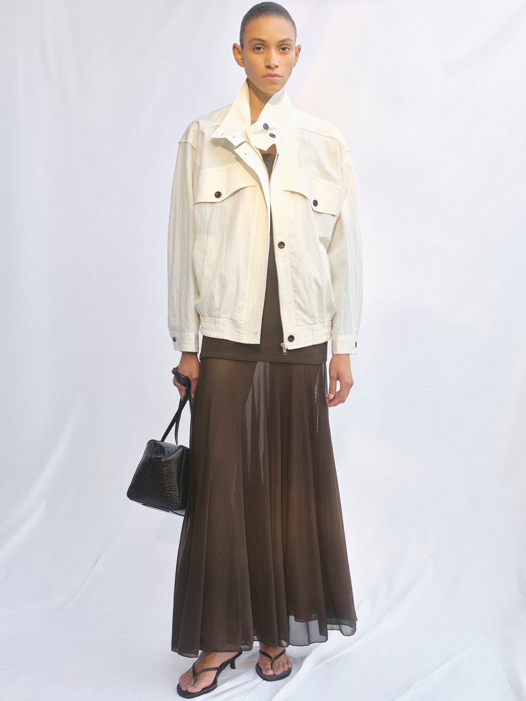 Crinkled Blouson Jacket, Cream