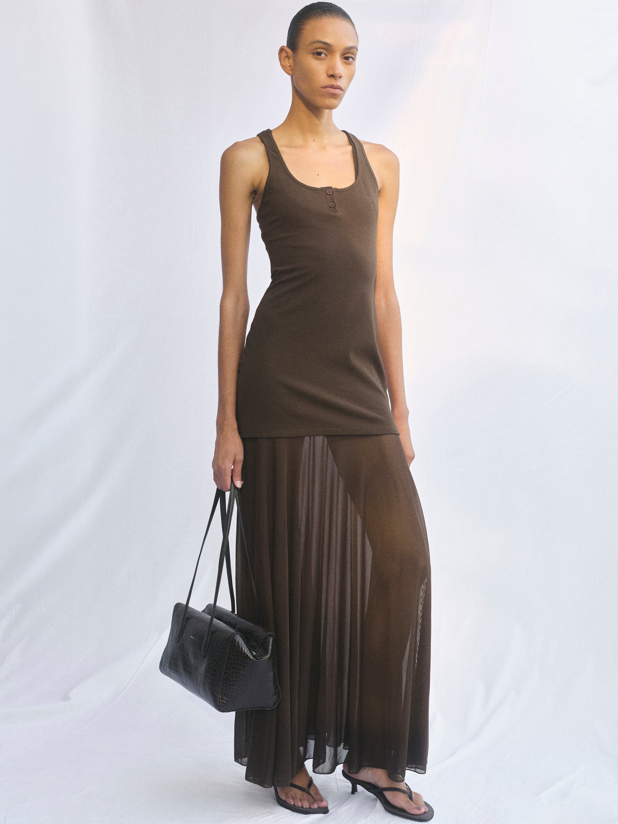 Layered Tank Dress, Brown