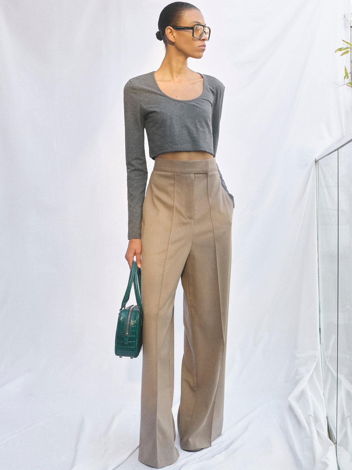 Selvan High Waist Creased Trousers, Mocha
