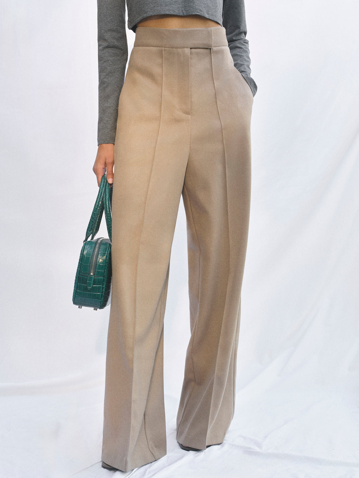 Selvan High Waist Creased Trousers, Mocha