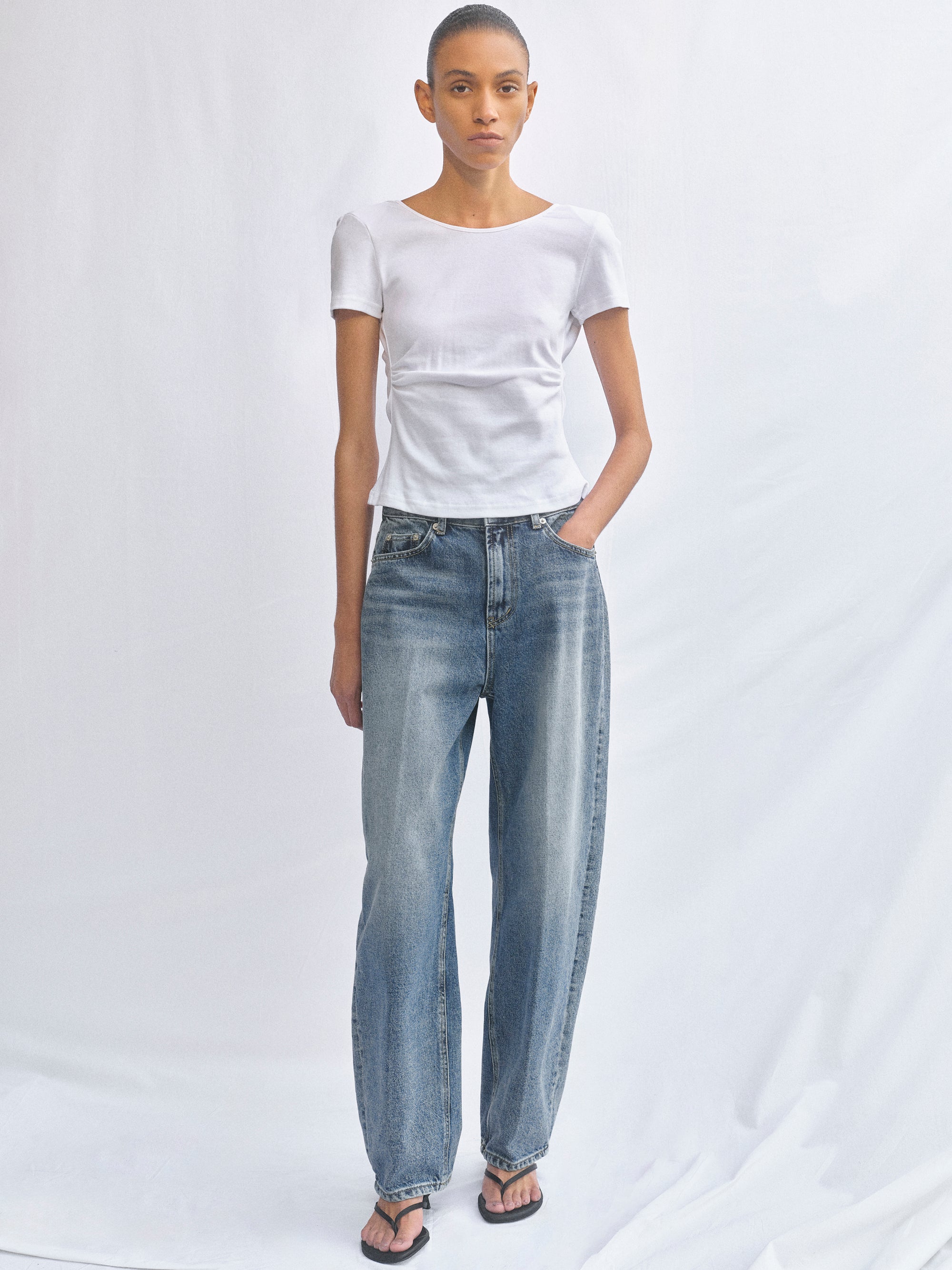 Cowl-Back T-Shirt, White