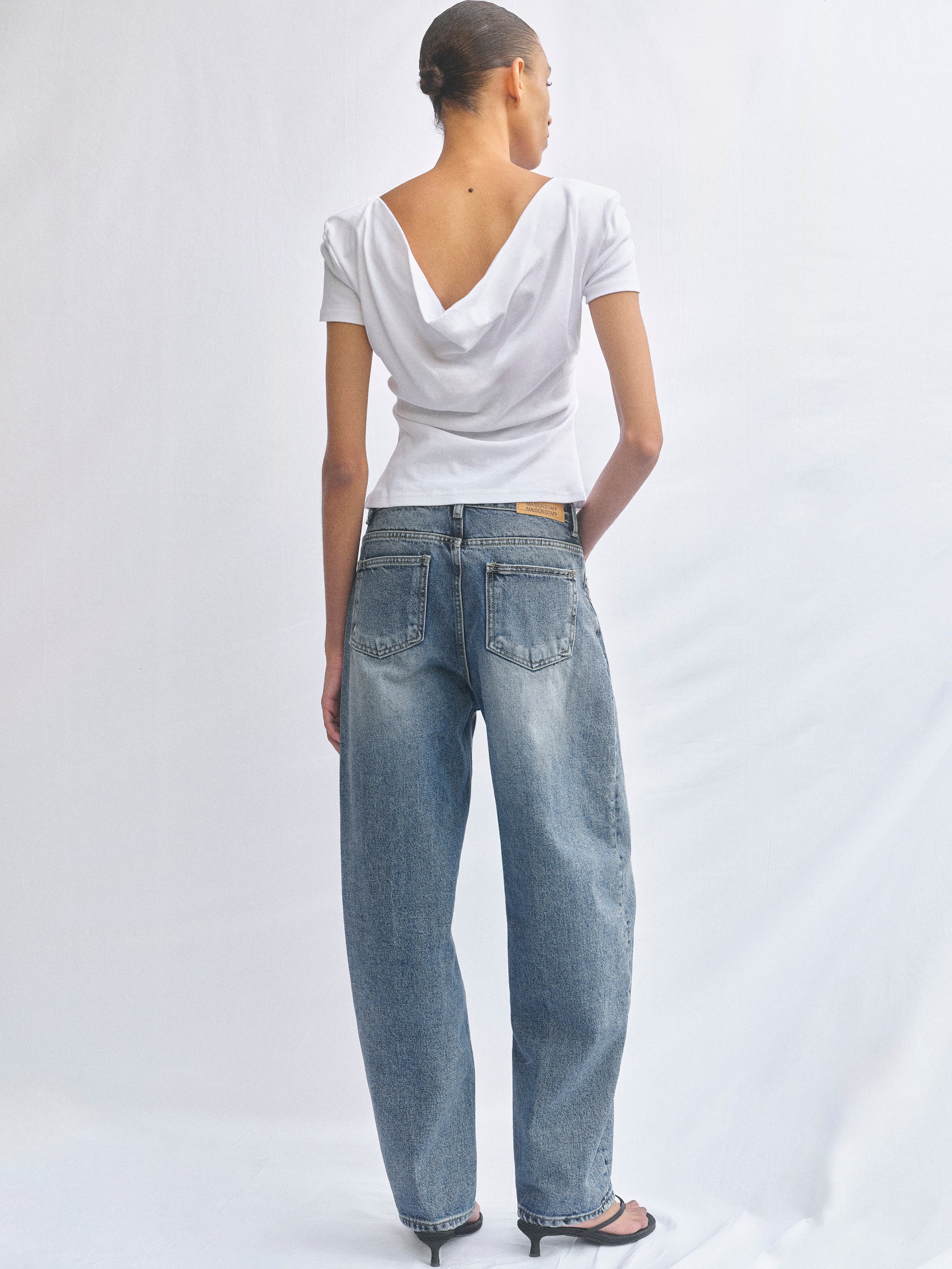 Cowl-Back T-Shirt, White