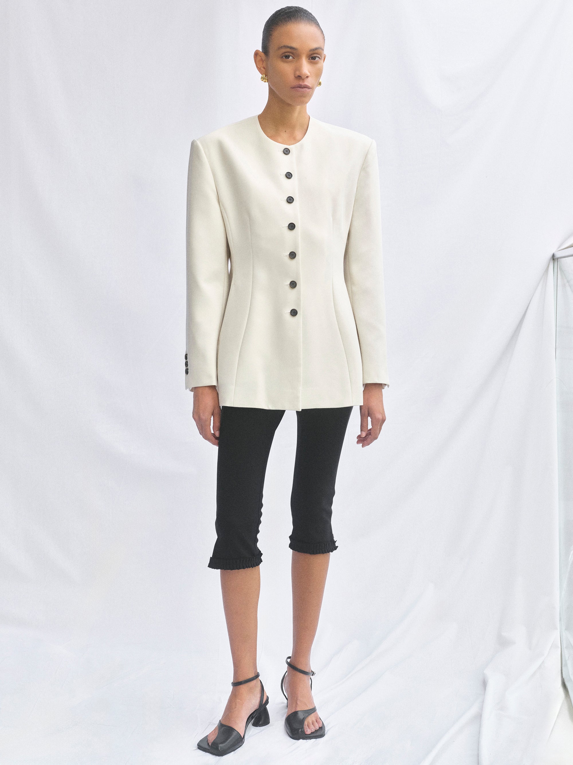 Siena Cinched Collarless Blazer, Ivory