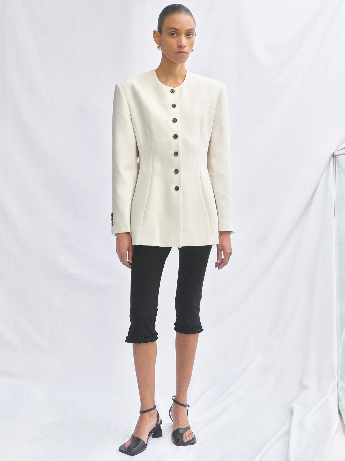 Siena Cinched Collarless Blazer, Ivory