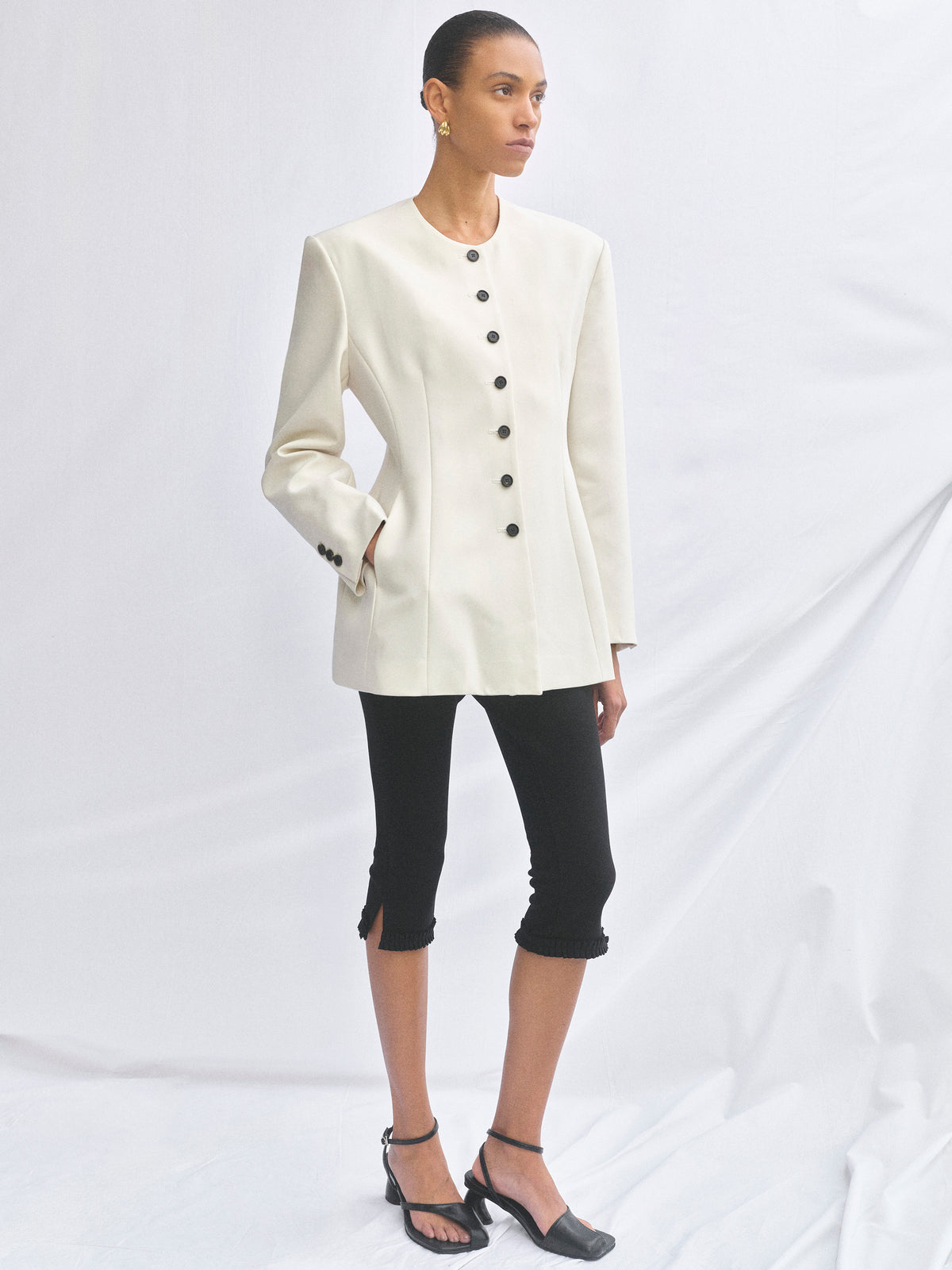 Siena Cinched Collarless Blazer, Ivory
