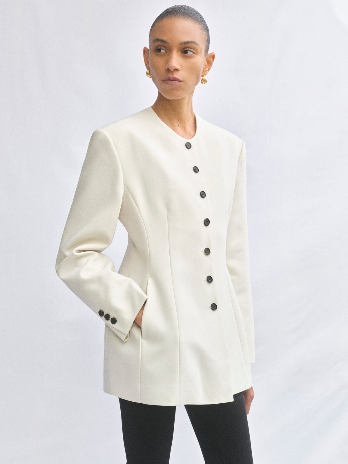 Siena Cinched Collarless Blazer, Ivory