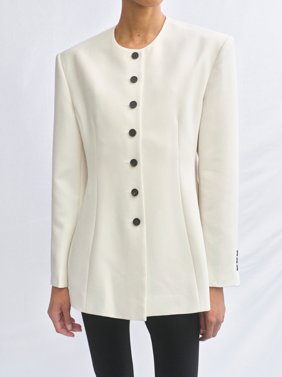 Siena Cinched Collarless Blazer, Ivory