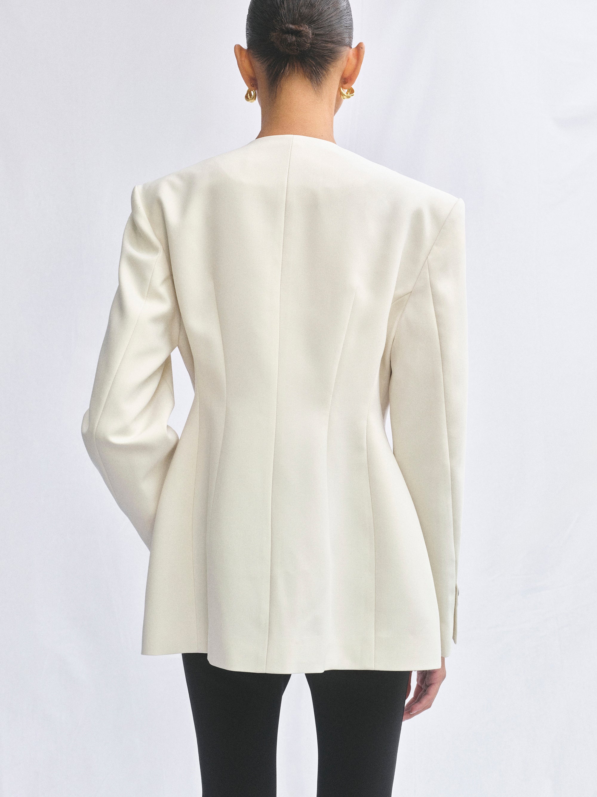 Siena Cinched Collarless Blazer, Ivory
