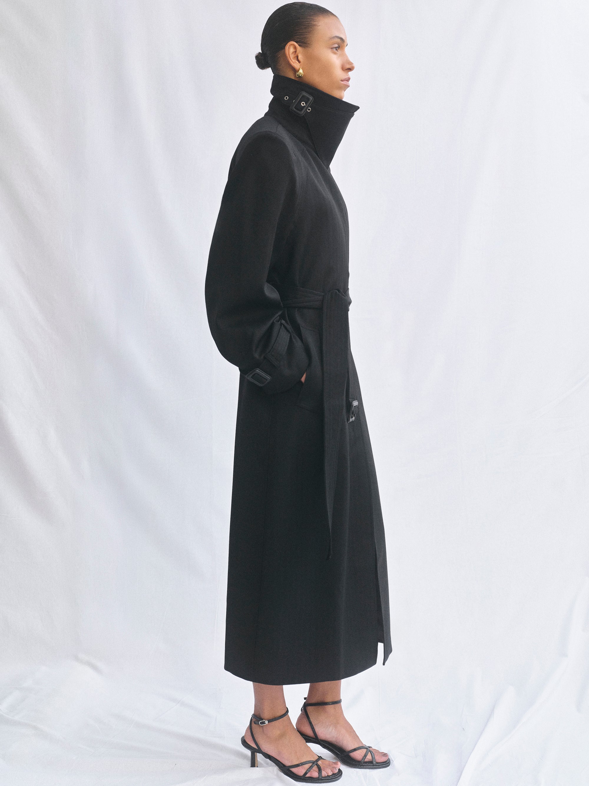 Tailored Belted Overcoat, Black