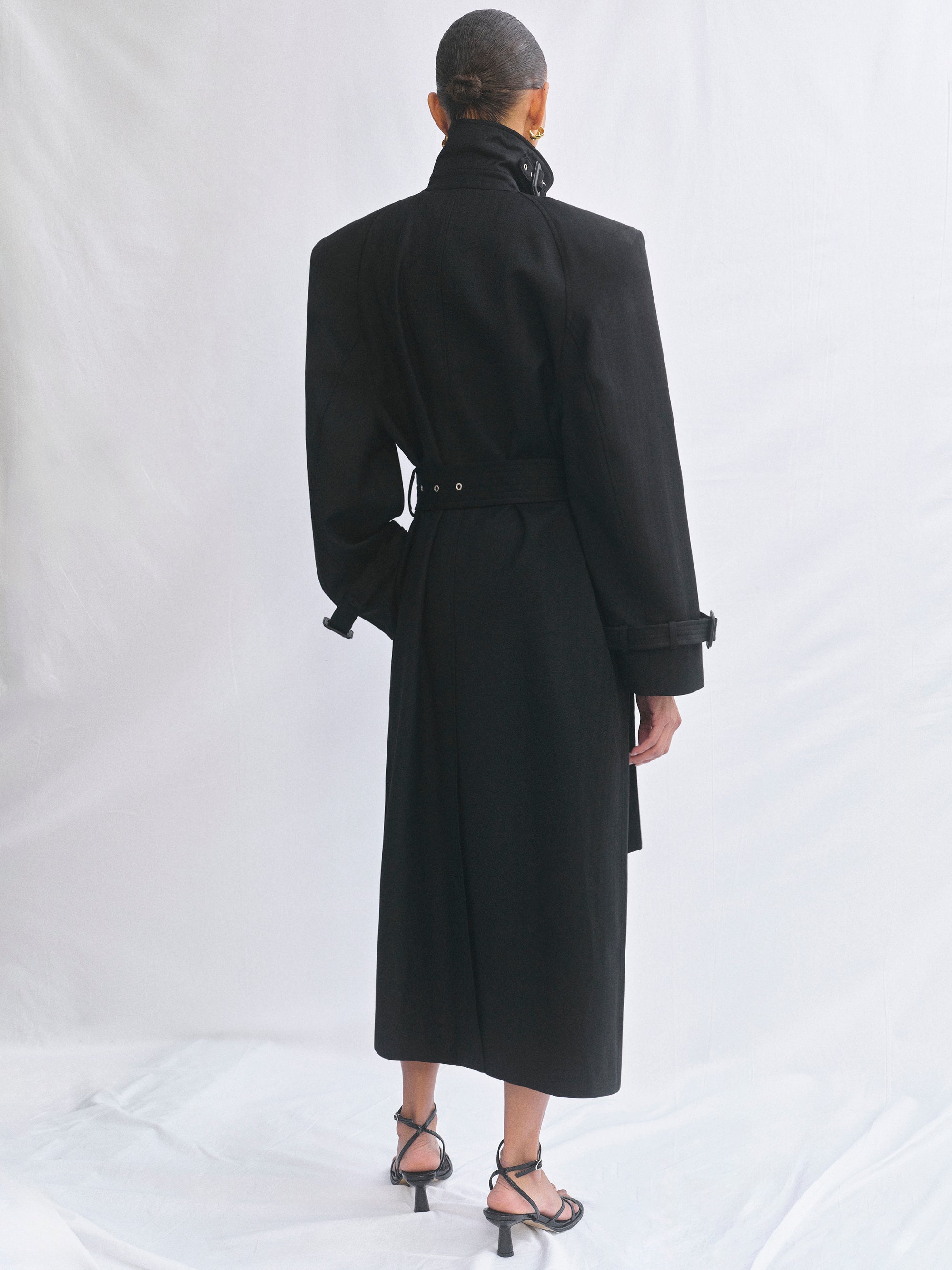 Tailored Belted Overcoat, Black