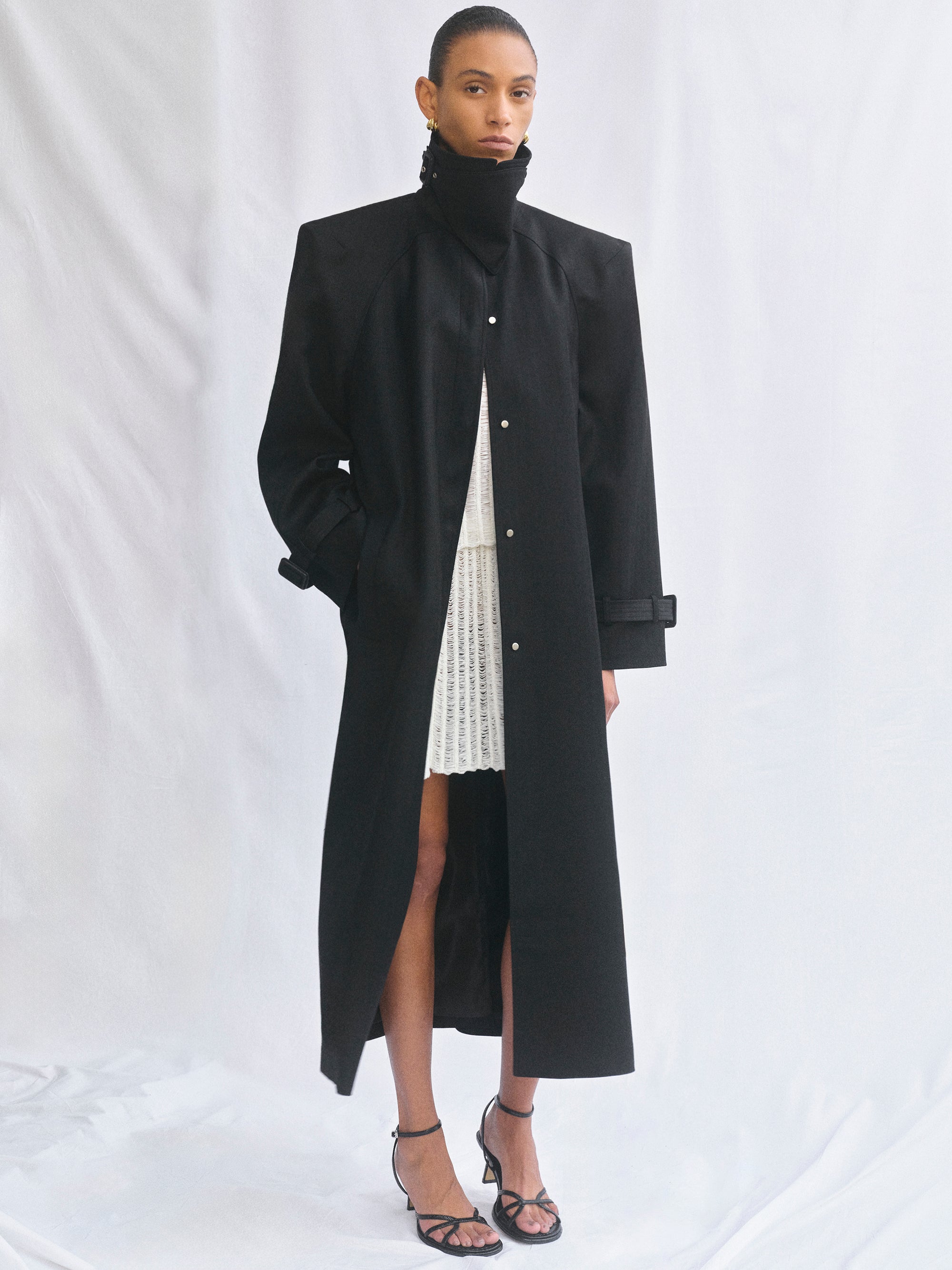 Tailored Belted Overcoat, Black