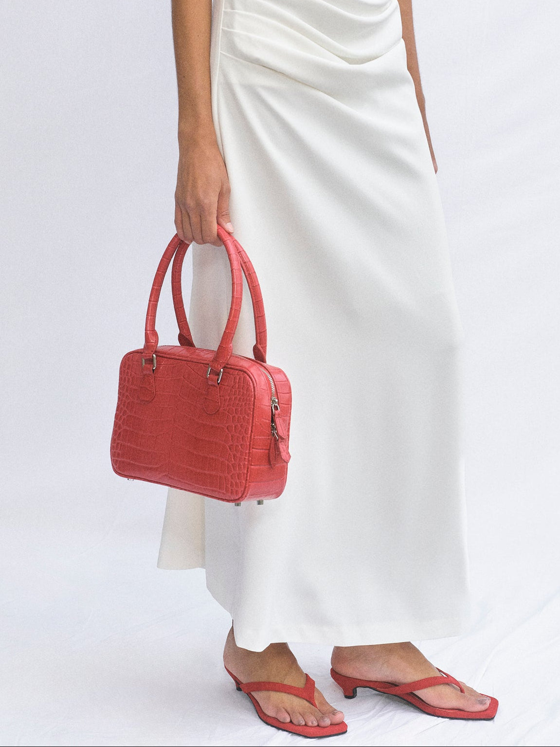Yves Croc-embossed Leather Bag, Red