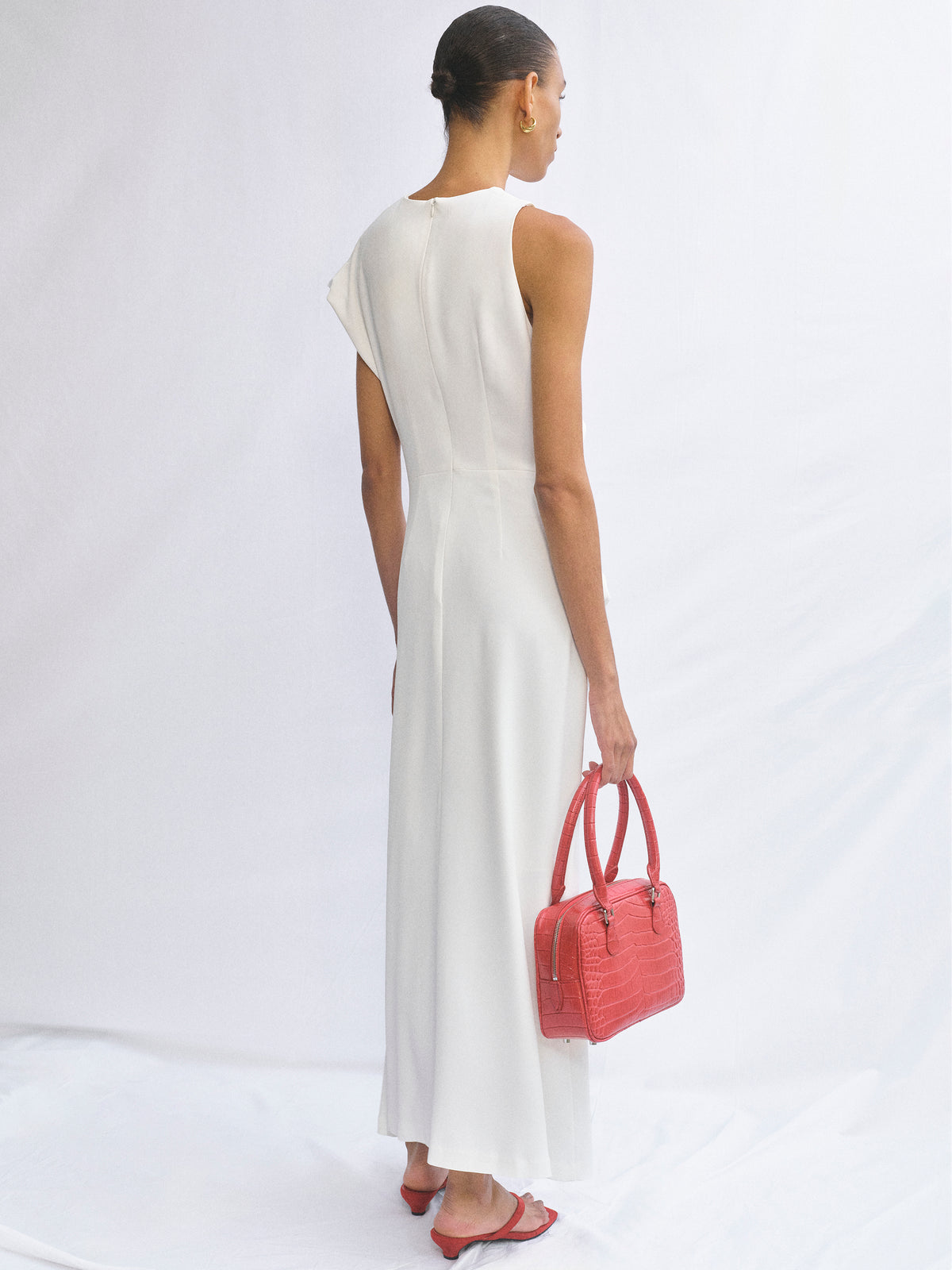 Martu Asymmetric Draped Dress, White