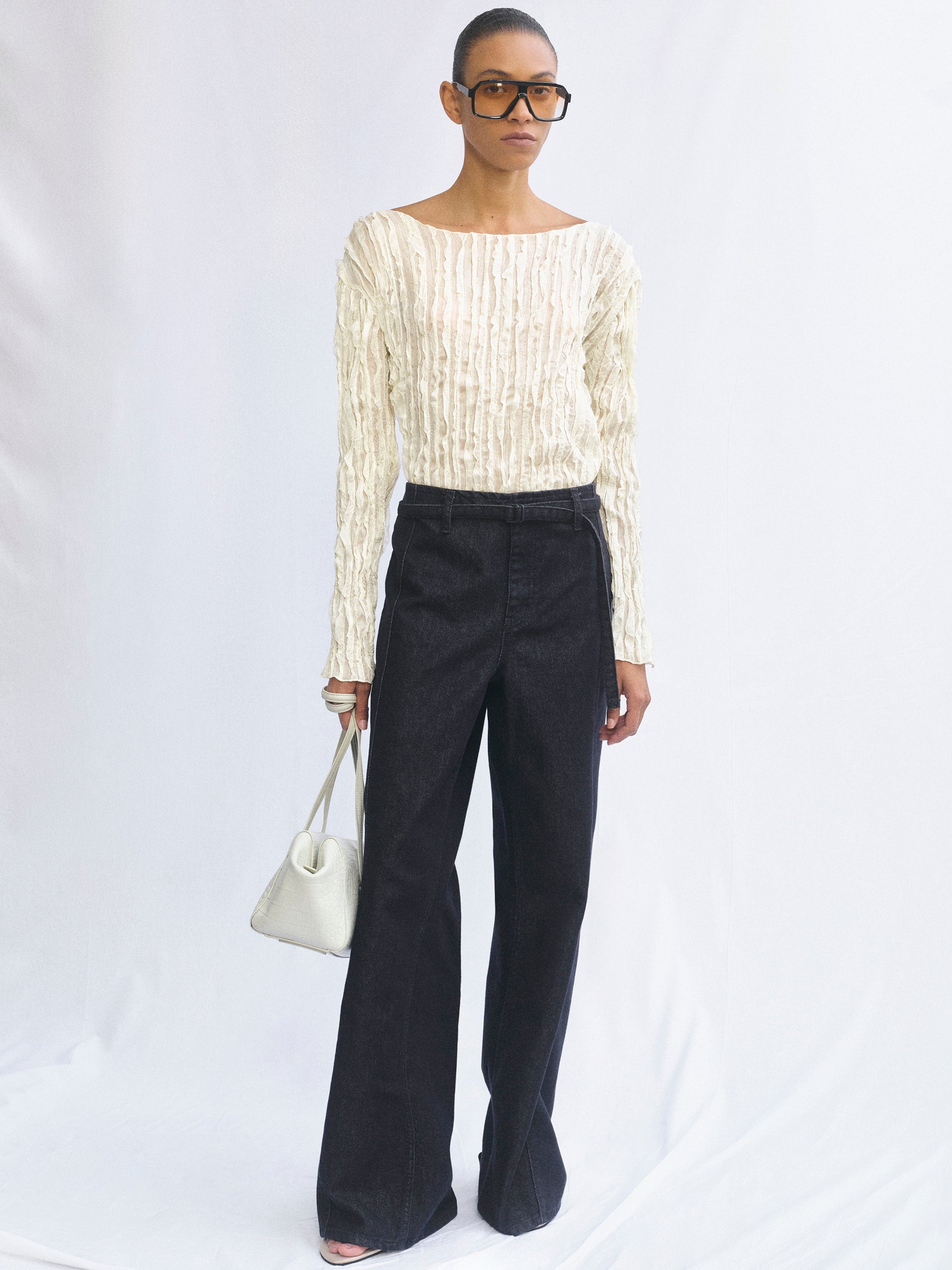 Ripple Voile Blouse, Cream