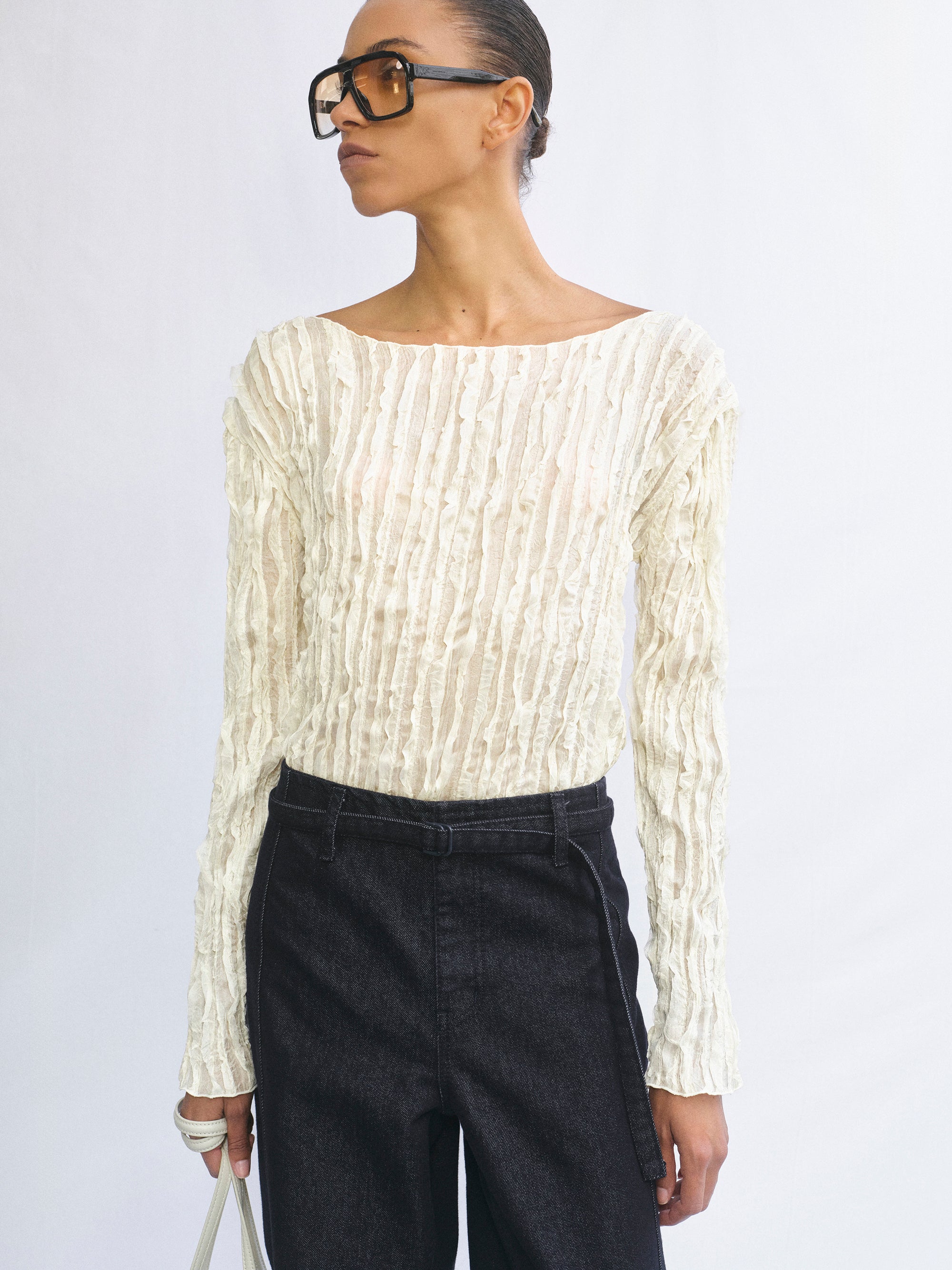 Ripple Voile Blouse, Cream
