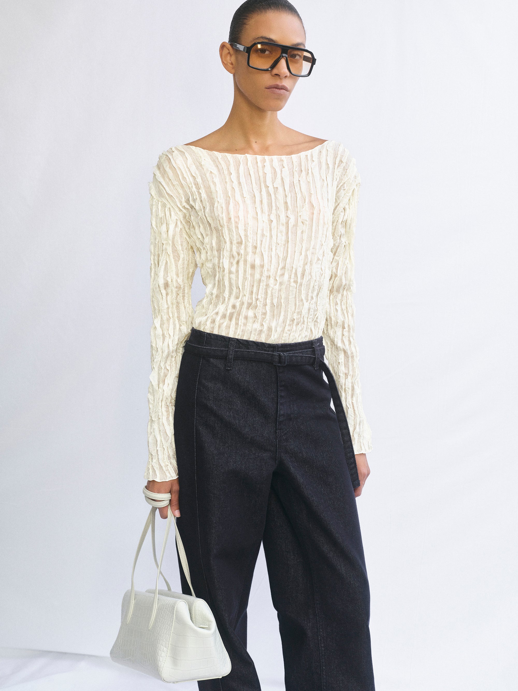 Ripple Voile Blouse, Cream