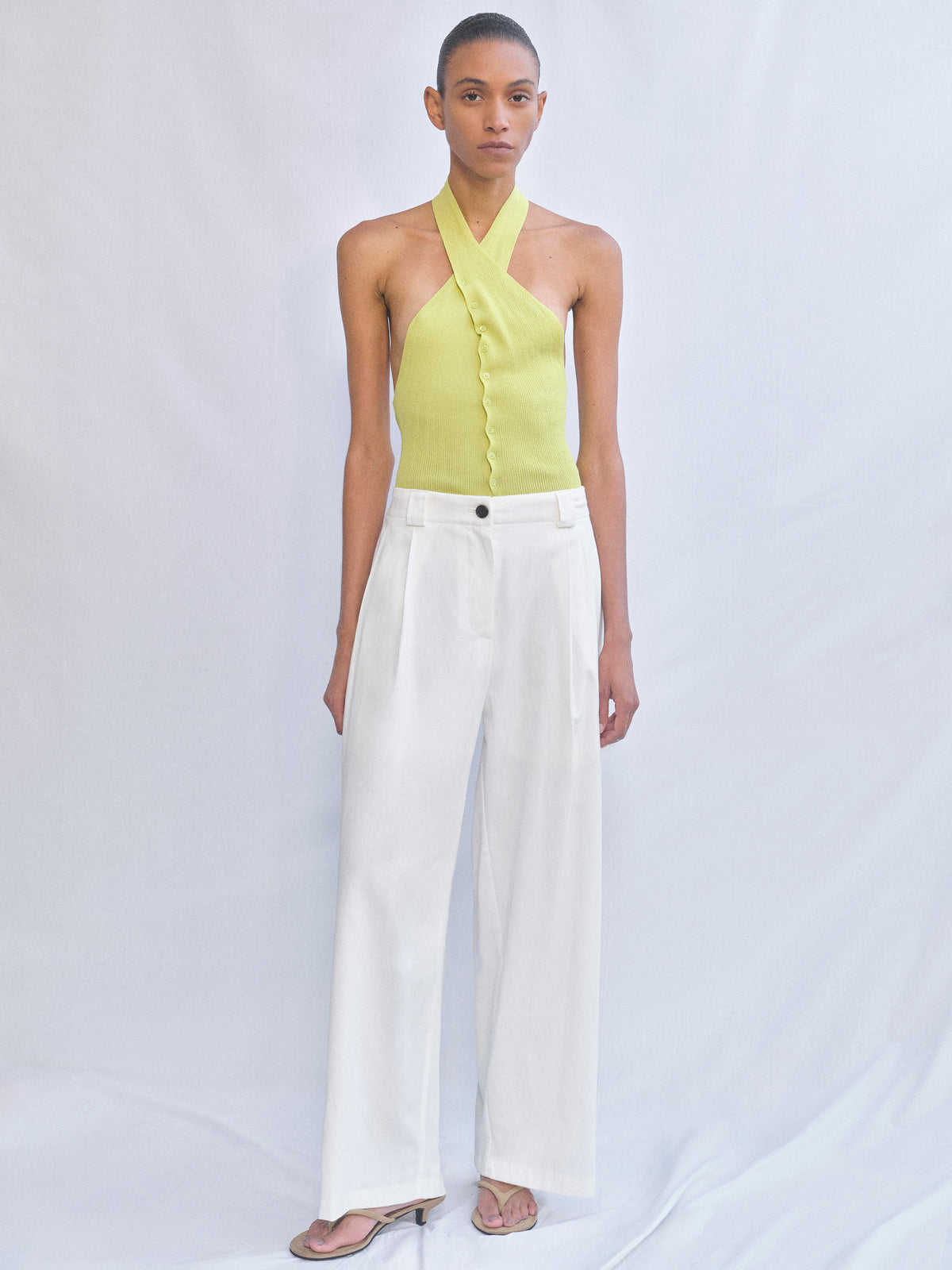 Elvana Pleated Pants, White