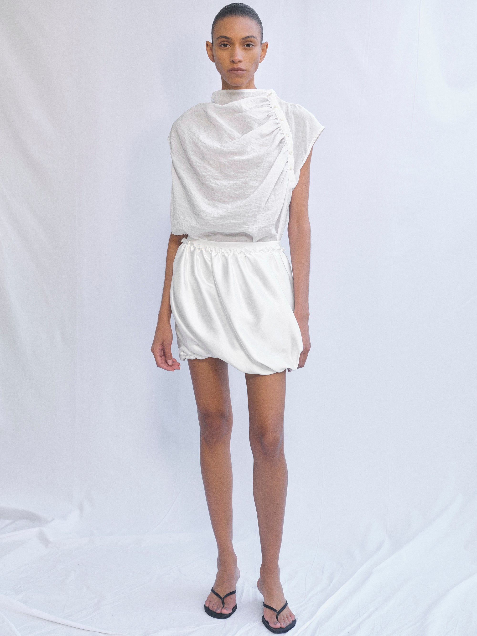 Ruched Puffball Shorts, Ivory