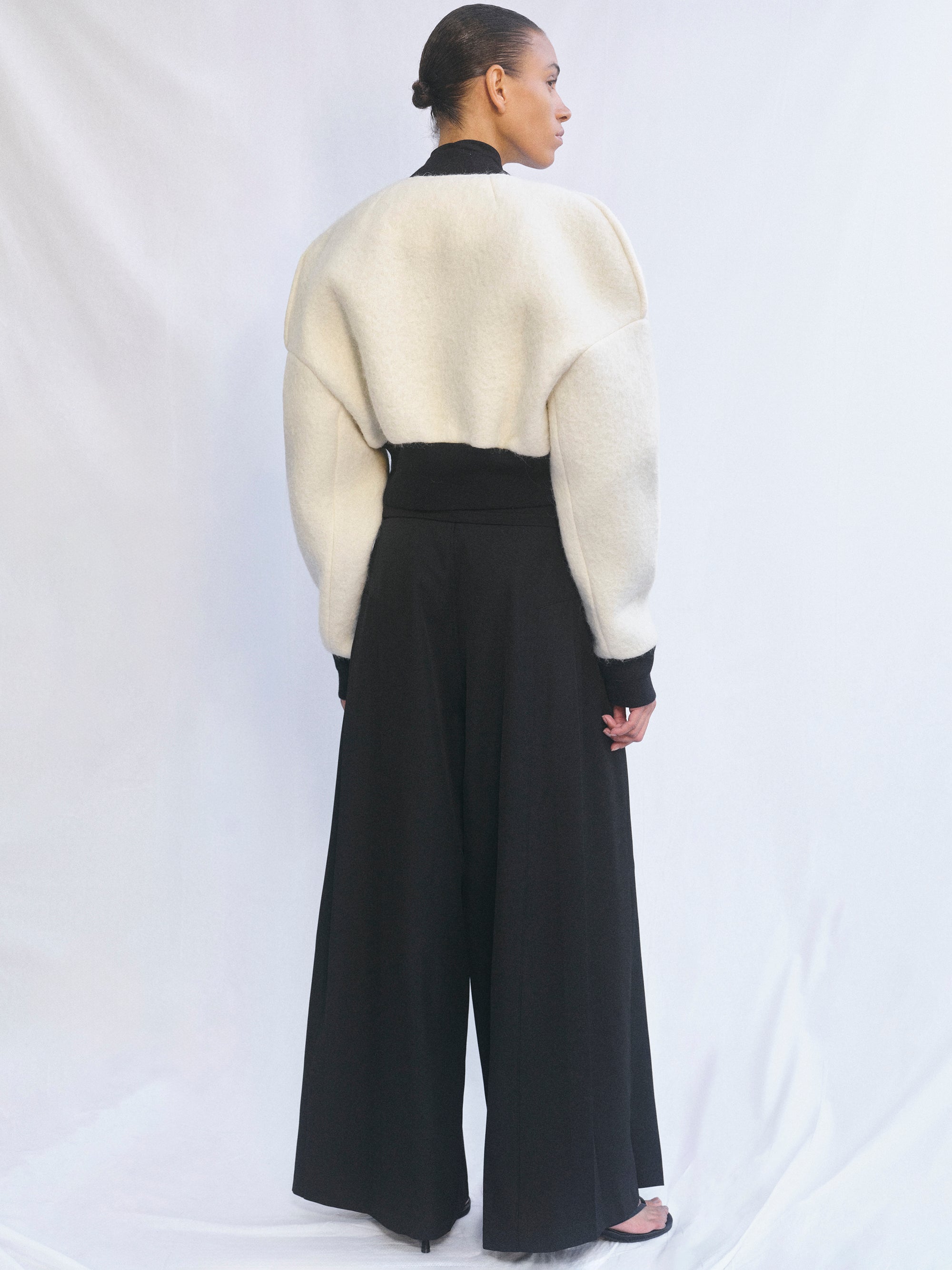 Simo Wool Cropped Bomber Jacket, Ecru