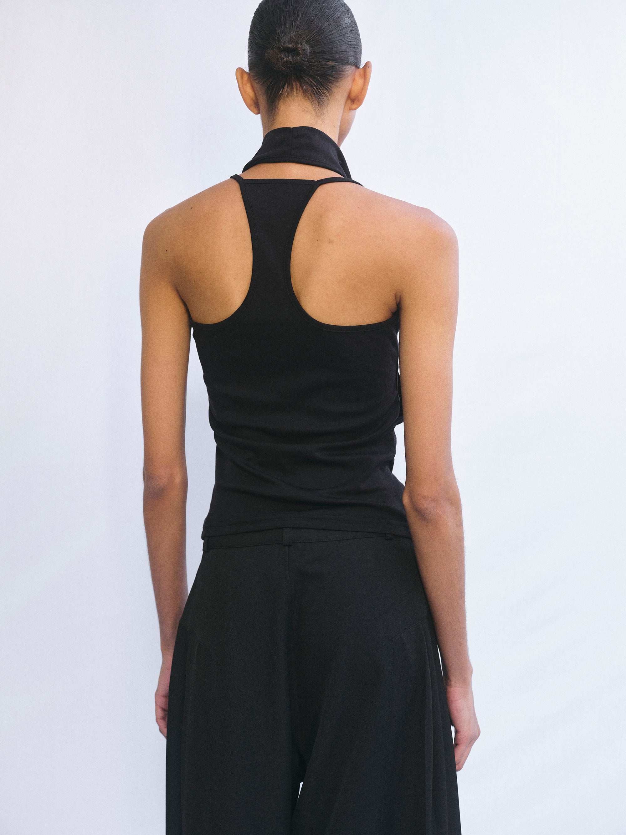 Layered Cowl Halter Top, Black