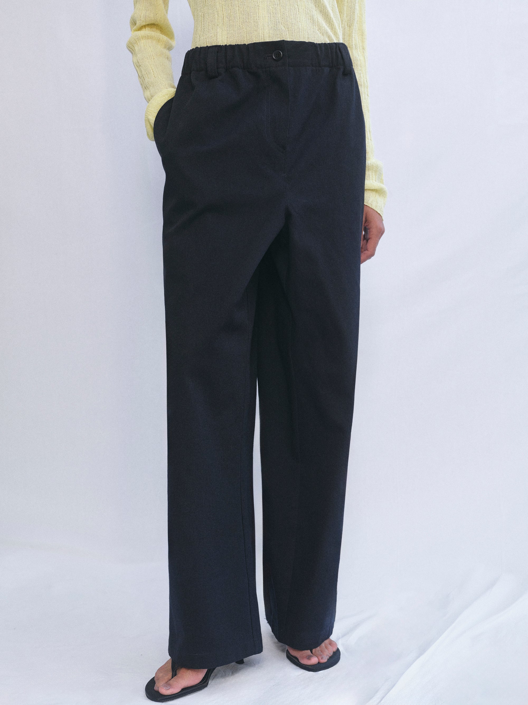 Elasticated Cotton Pants, Navy