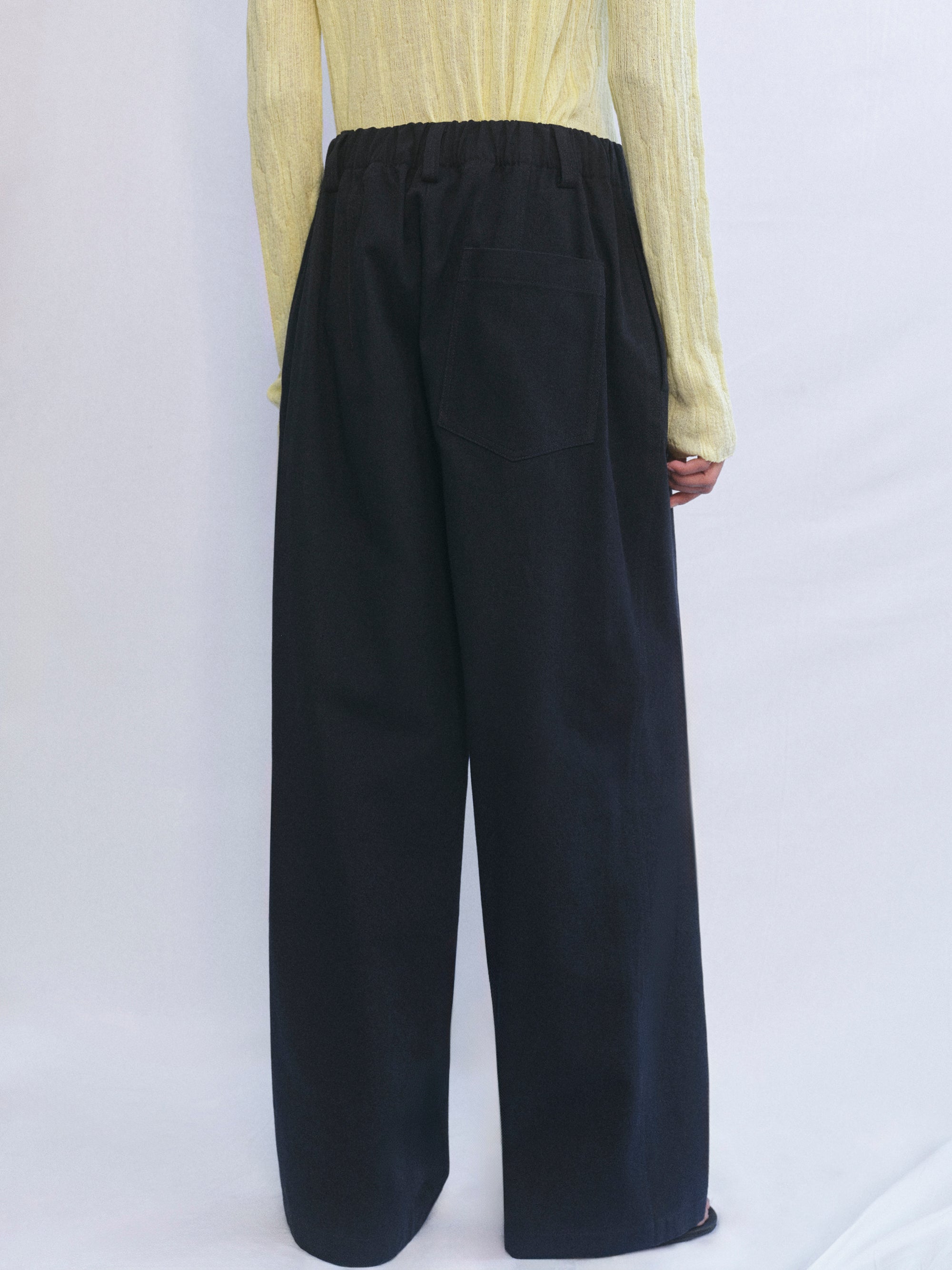 Elasticated Cotton Pants, Navy