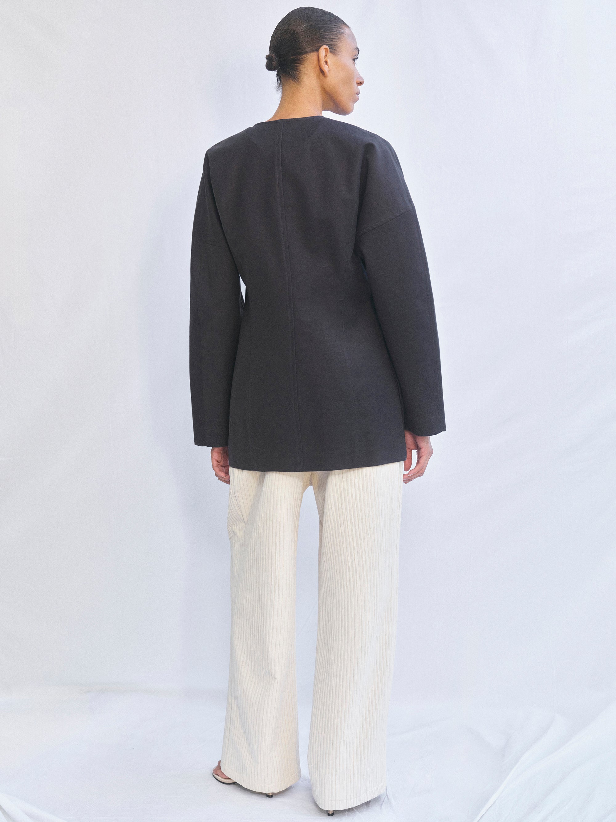 Collarless Cinched Jacket, Charcoal
