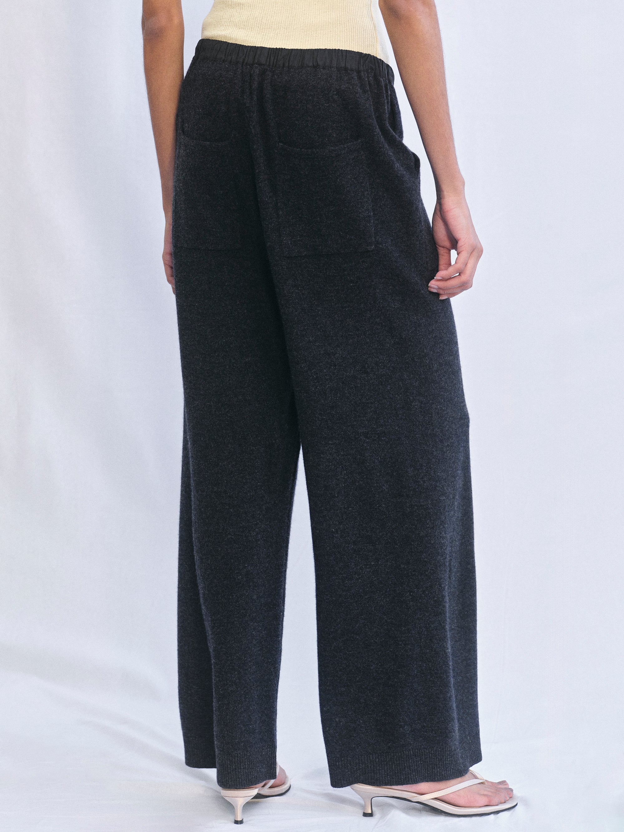 Elastic Waist Wool Pants, Black