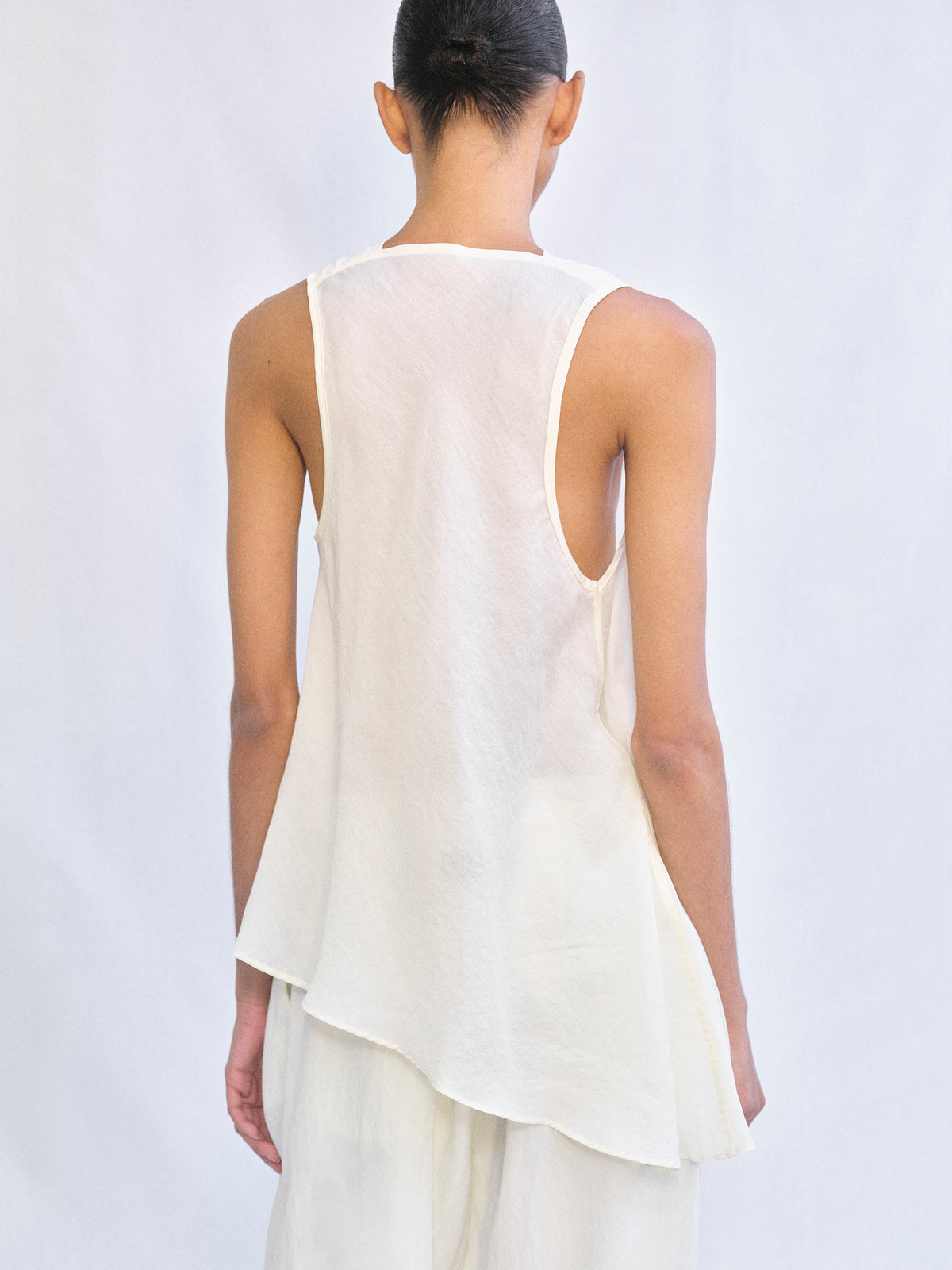 Tomi Asymmetrical Drape Satin Top, Ivory