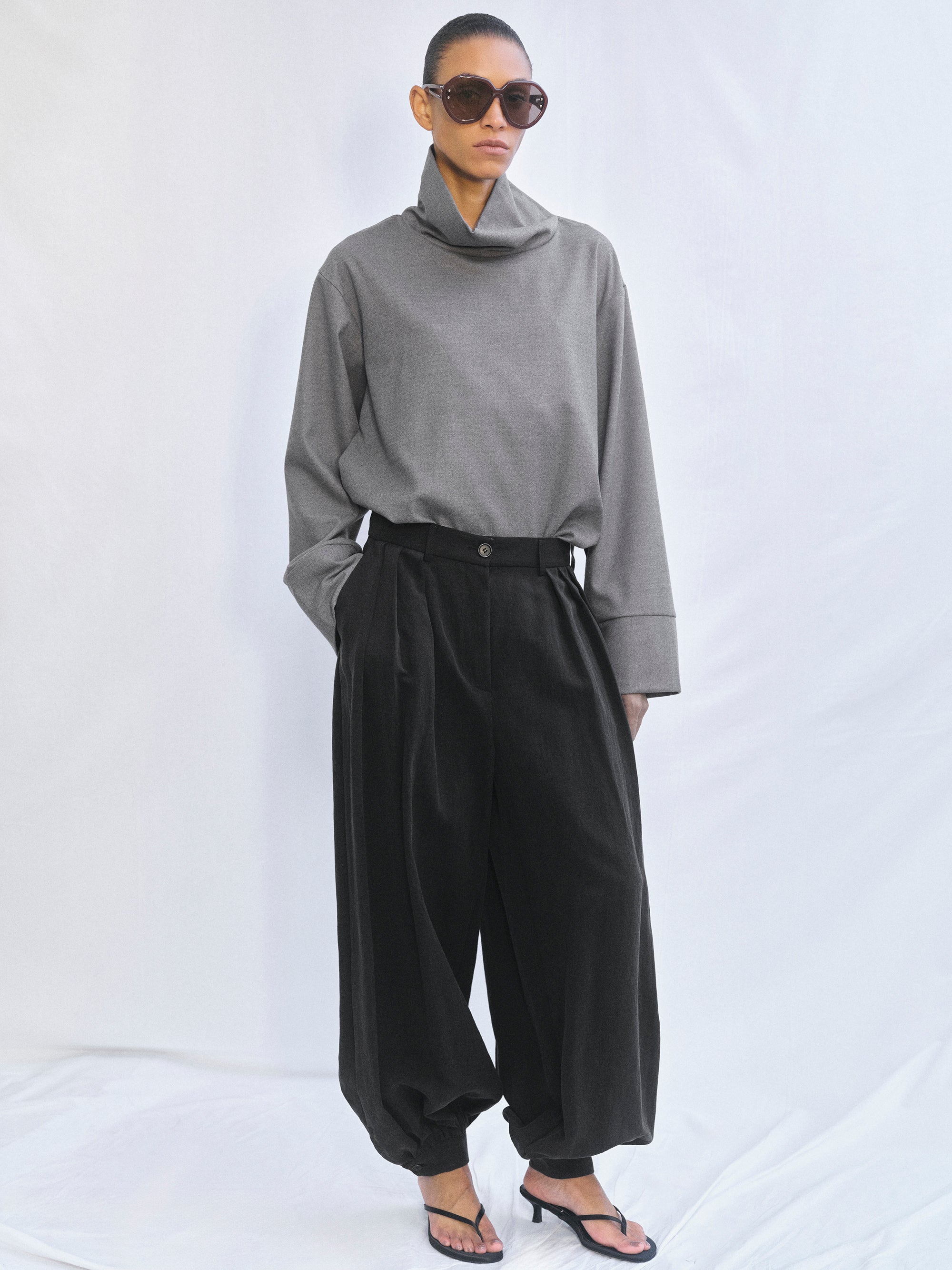 High-Neck Blouse, Grey