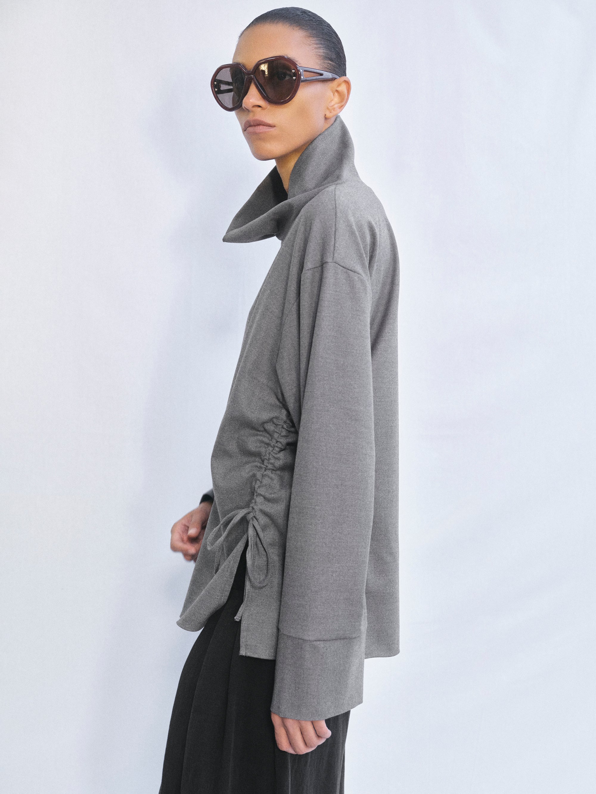 High-Neck Blouse, Grey