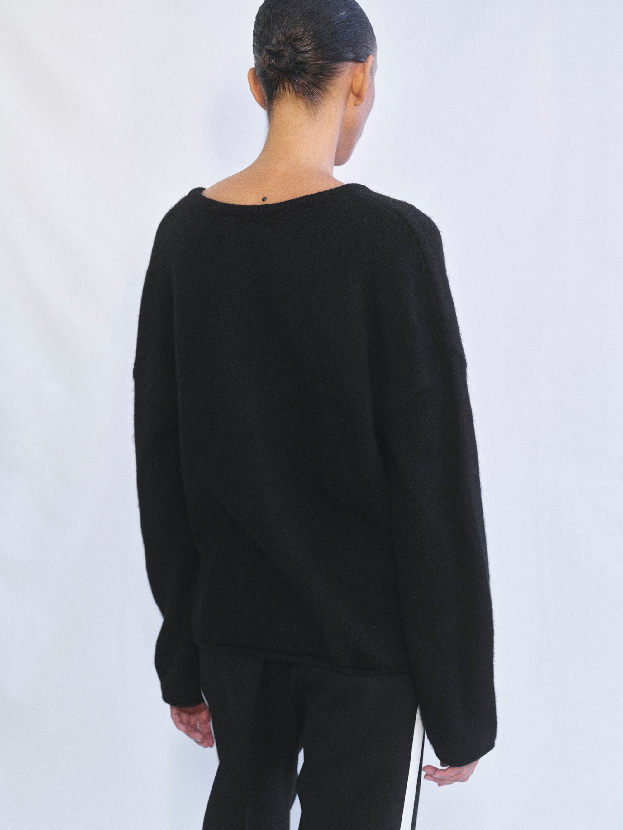 Brushed V-Neck Pullover, Black