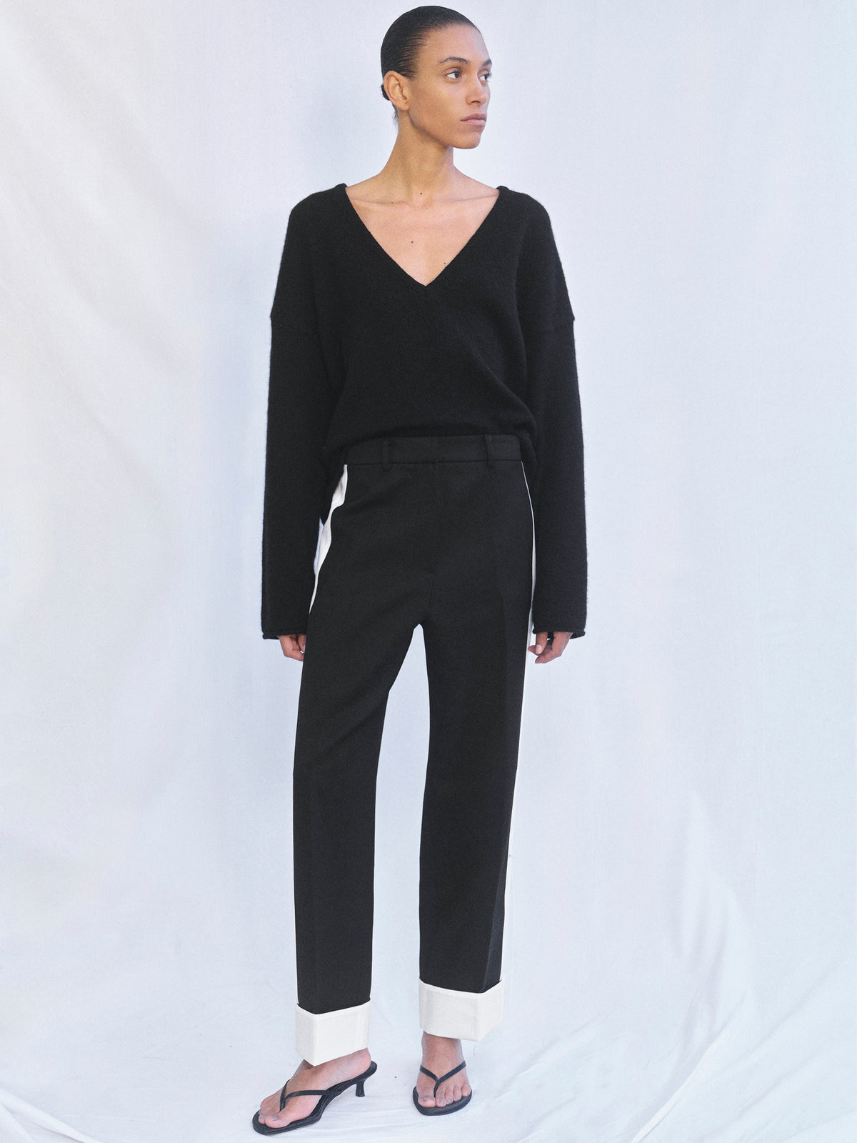 Linda Colorblock Cuffed Trousers, Black