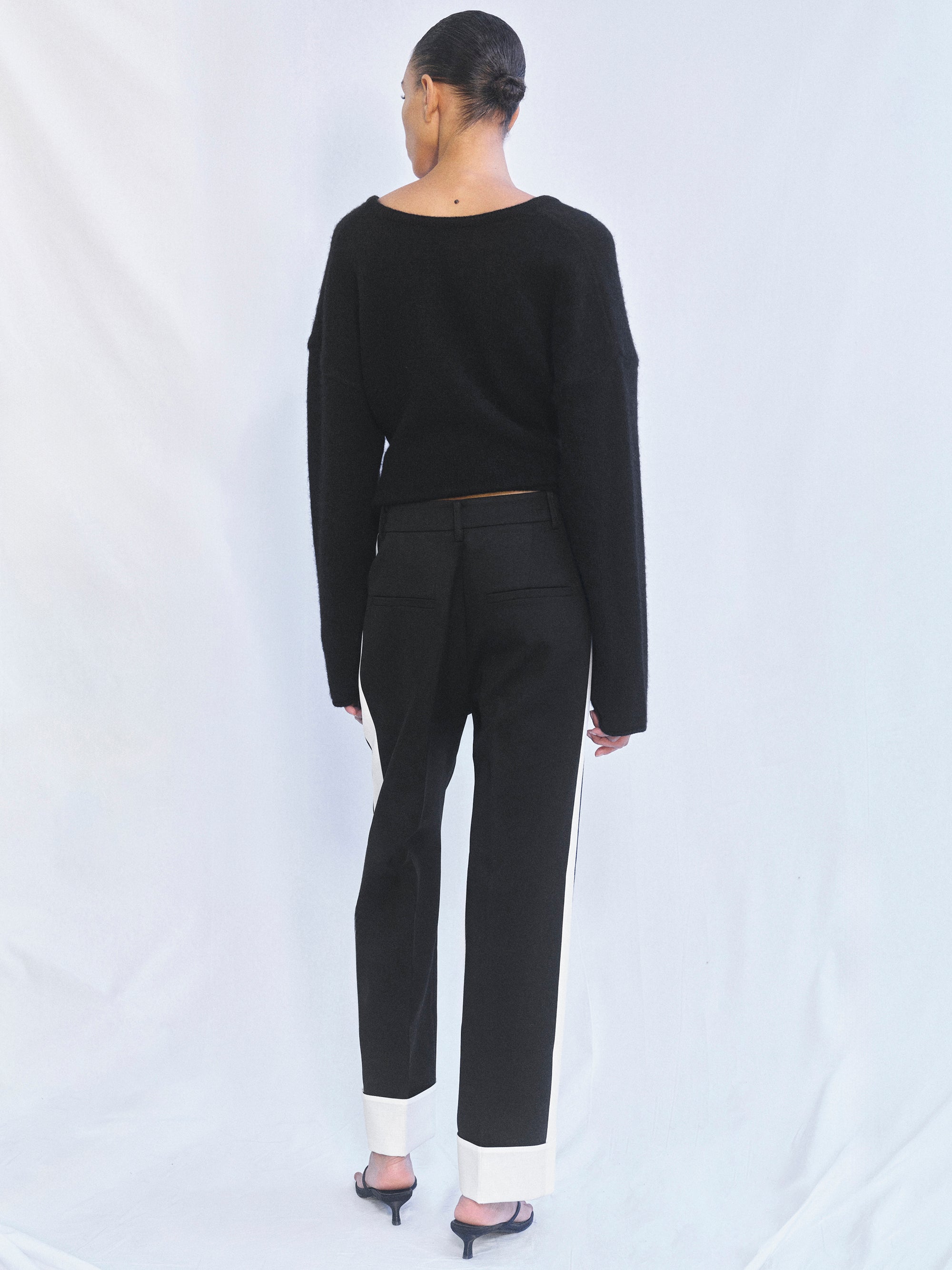 Colorblock Cuffed Trousers, Black