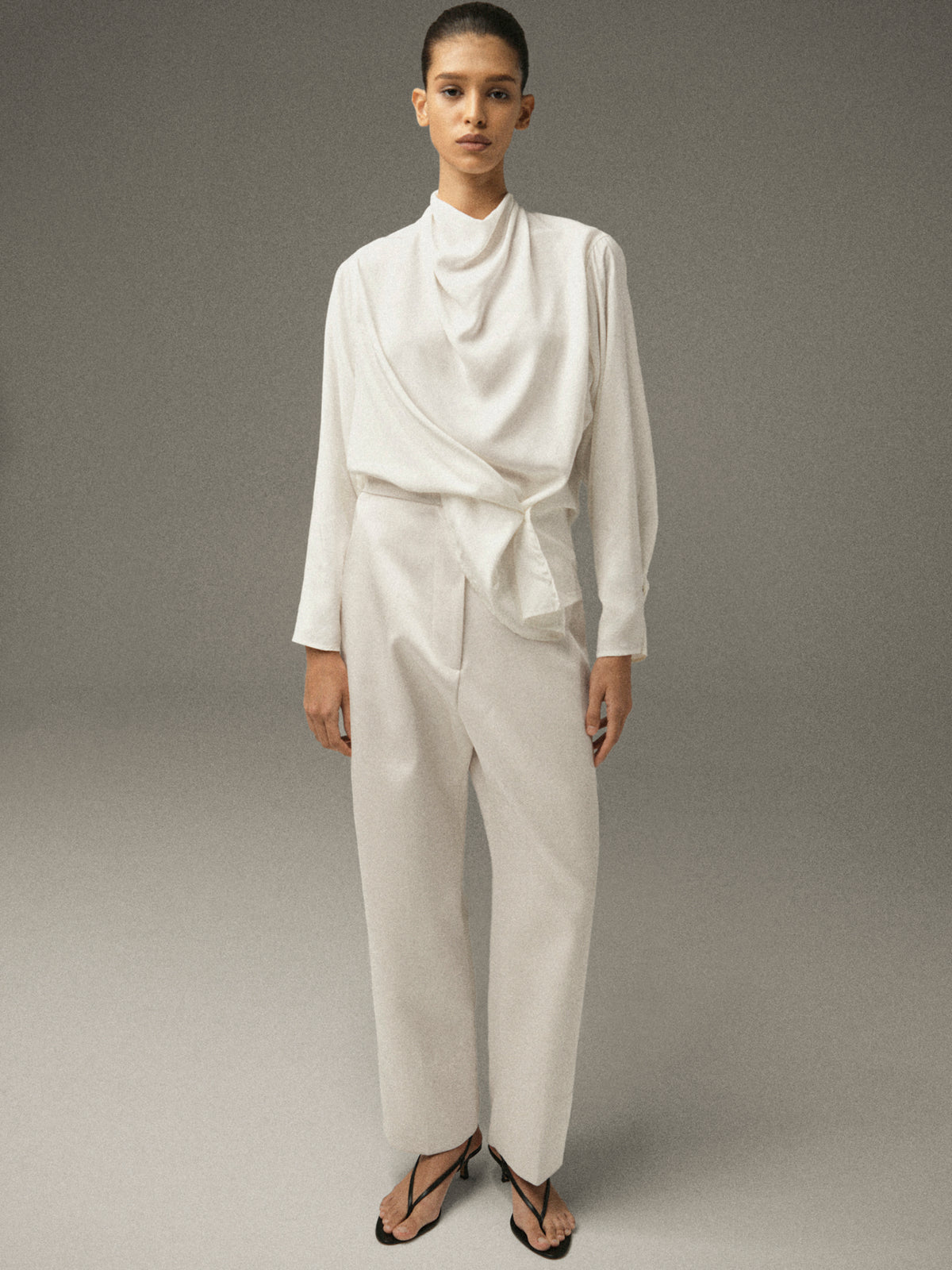 Ocelia Satin Tuxedo Trousers, White