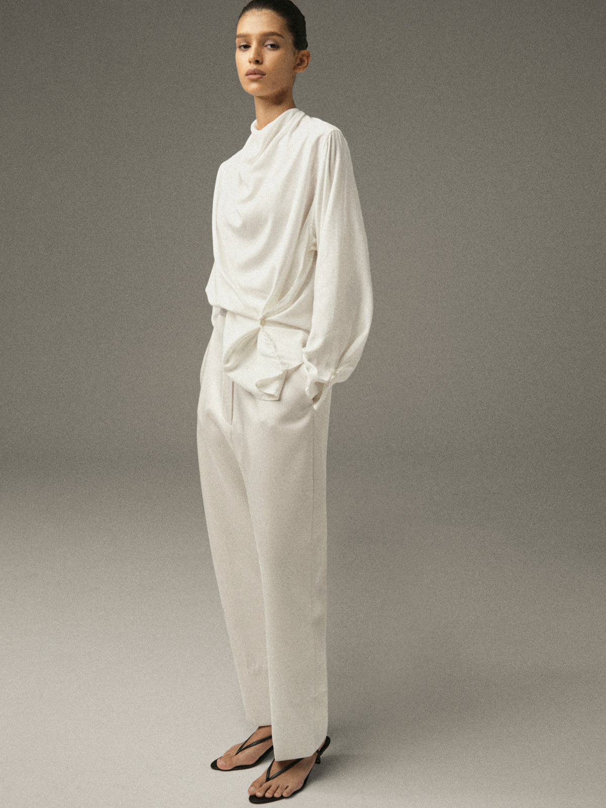 Ocelia Satin Tuxedo Trousers, White