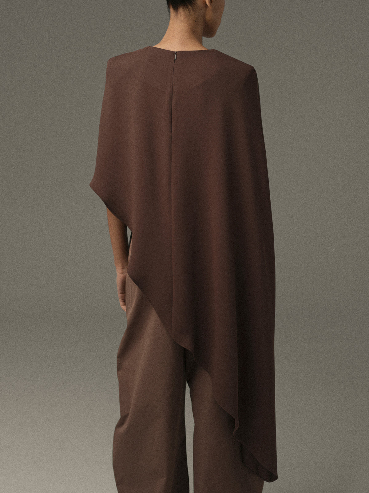 Amia Asymmetric Satin Blouse, Brown