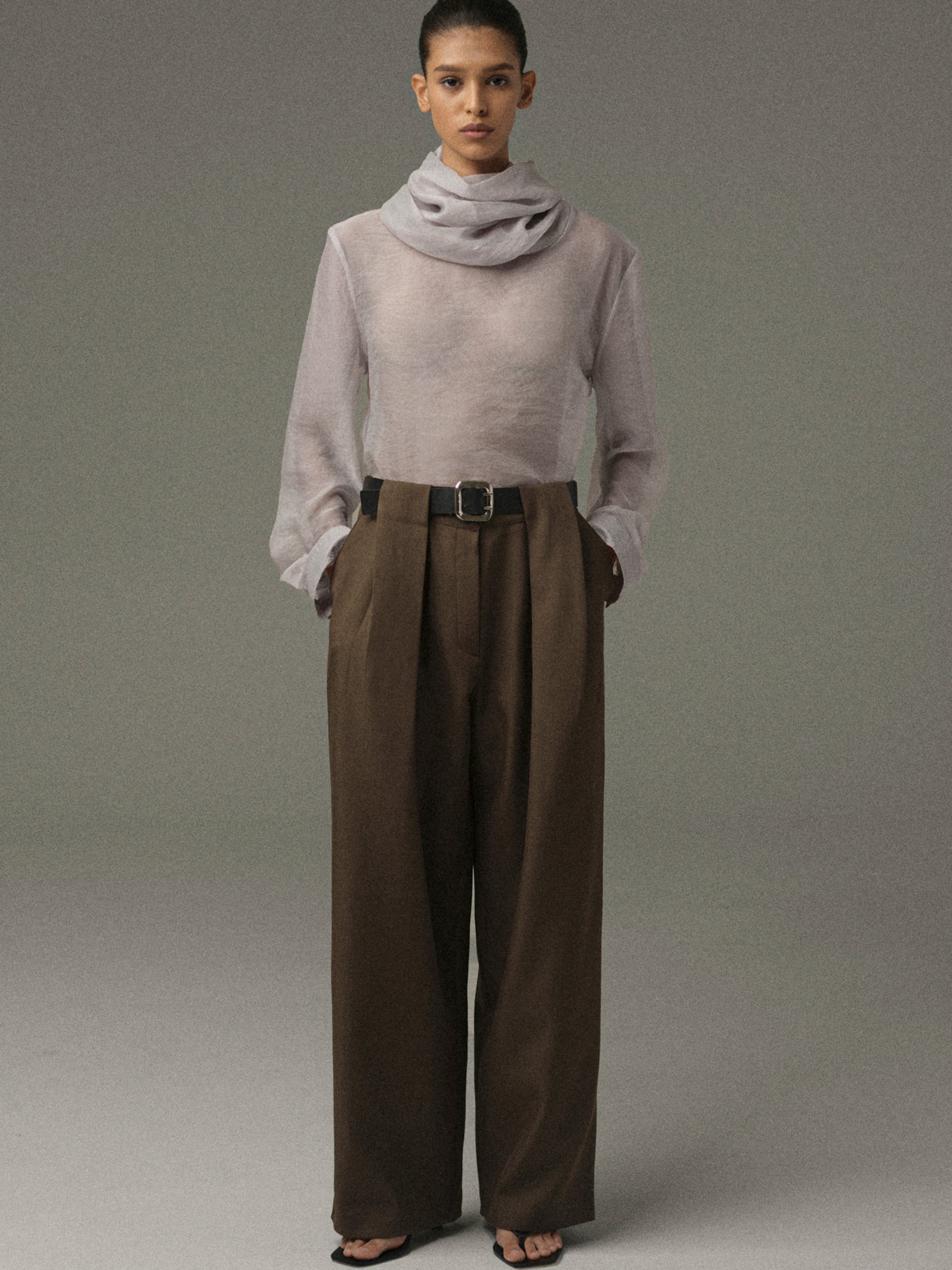 Matteo Belted Tuck Trousers, Brown