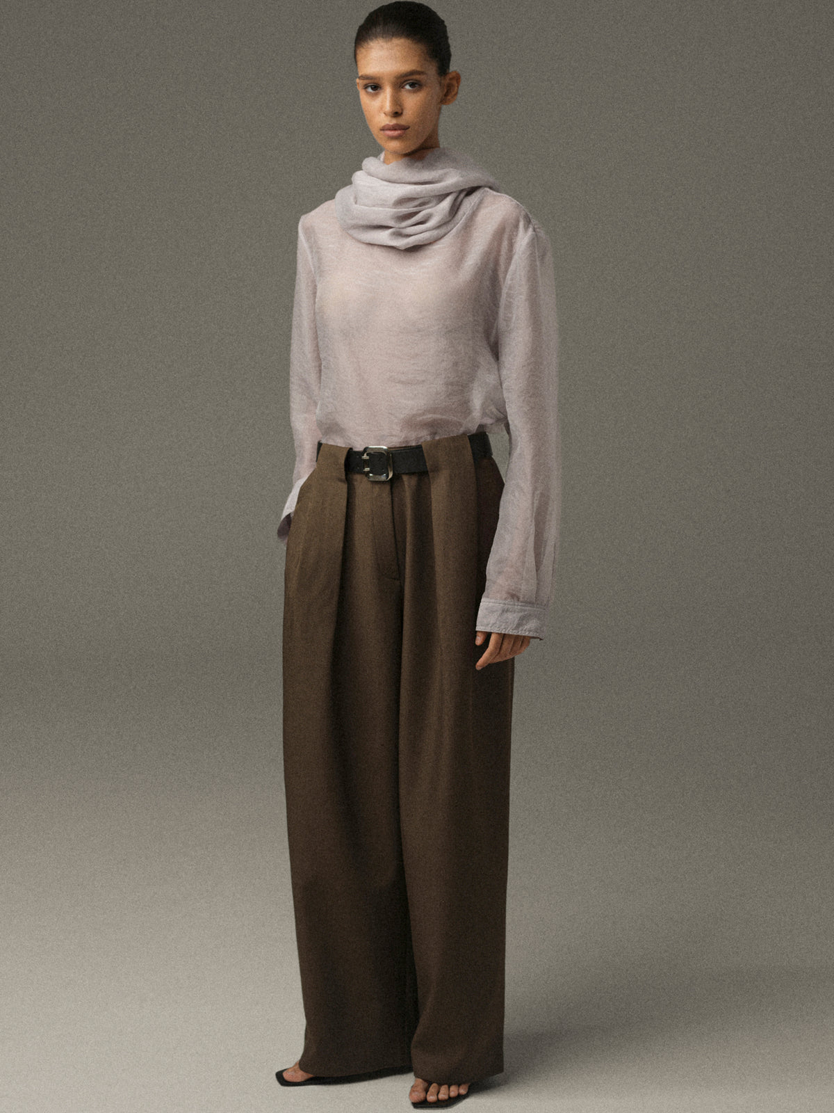 Matteo Belted Tuck Trousers, Brown