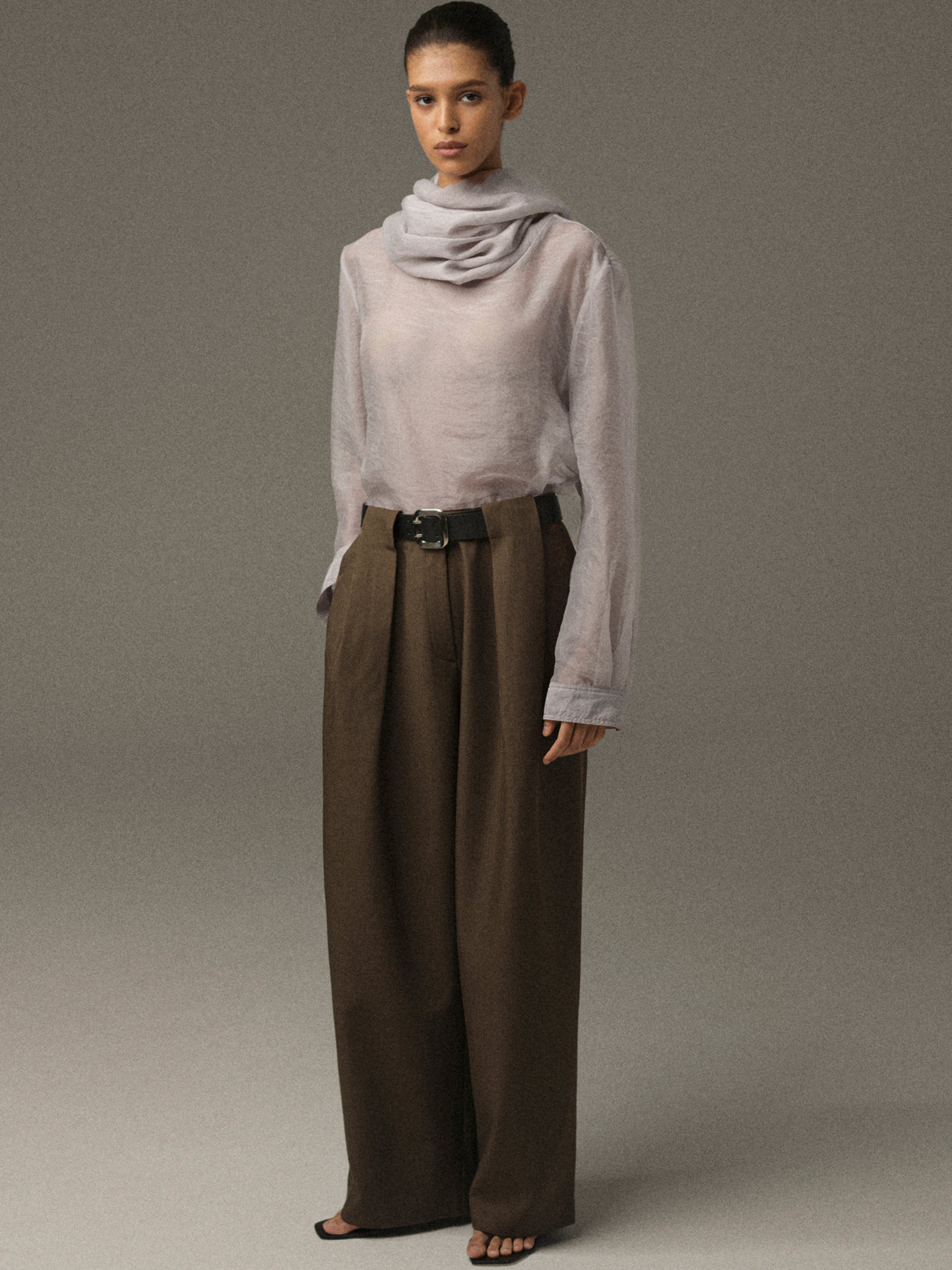 Matteo Belted Tuck Trousers, Brown