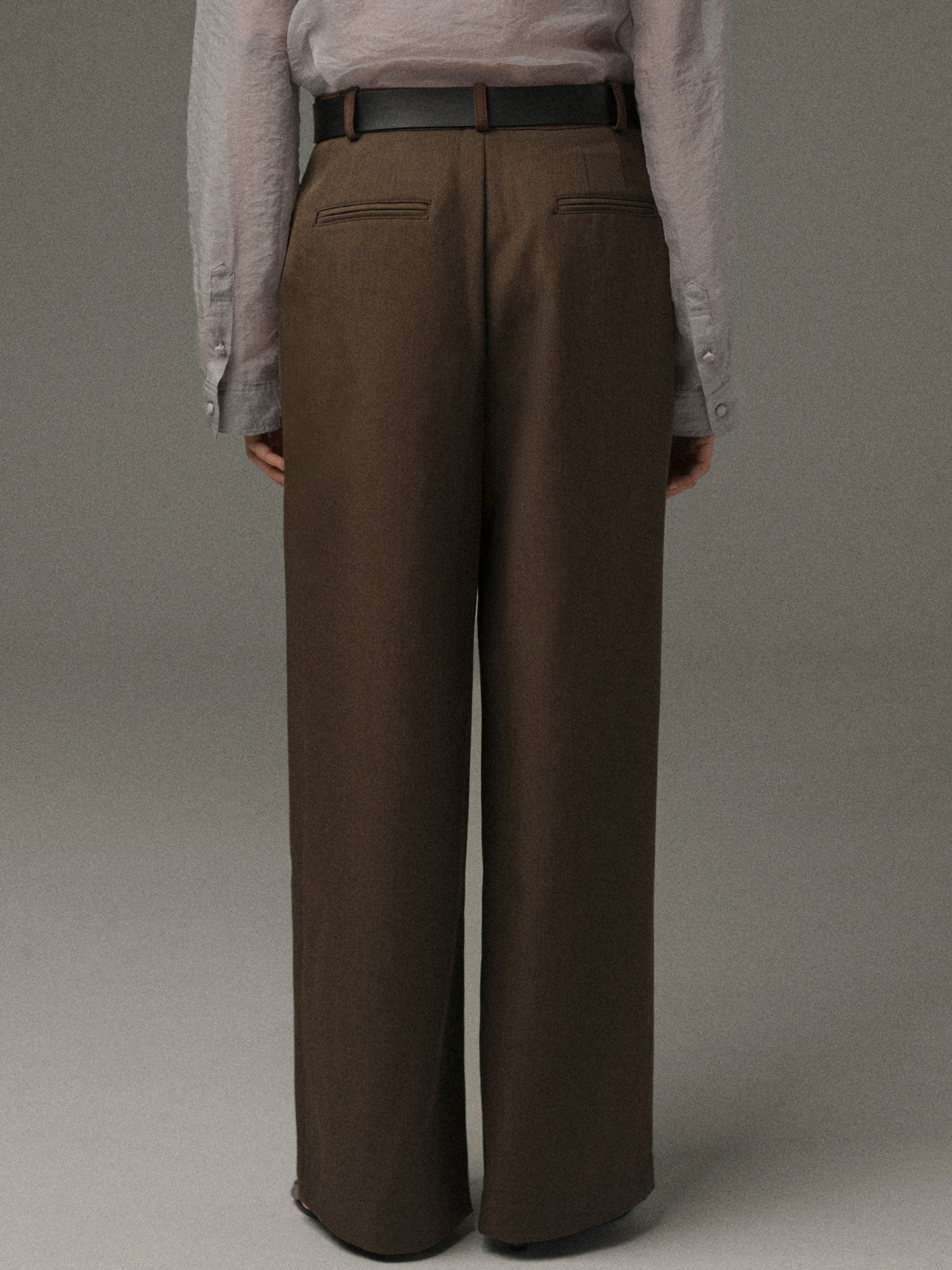 Matteo Belted Tuck Trousers, Brown
