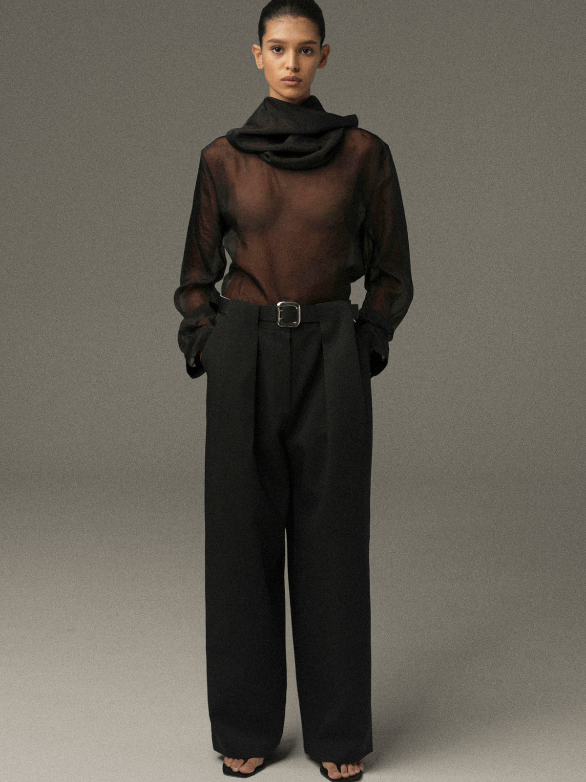 Matteo Belted Tuck Trousers, Black