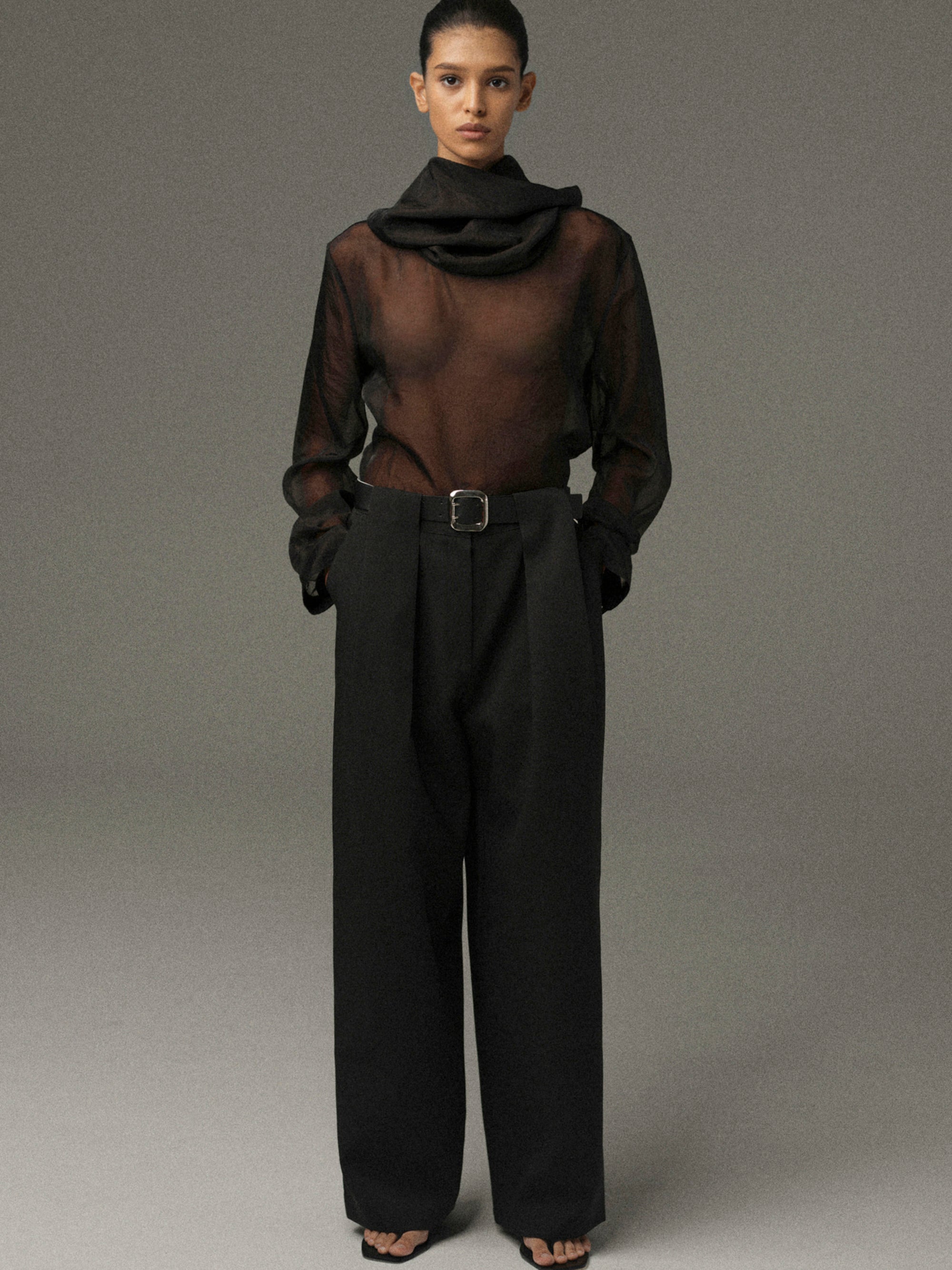 Matteo Belted Tuck Trousers, Black