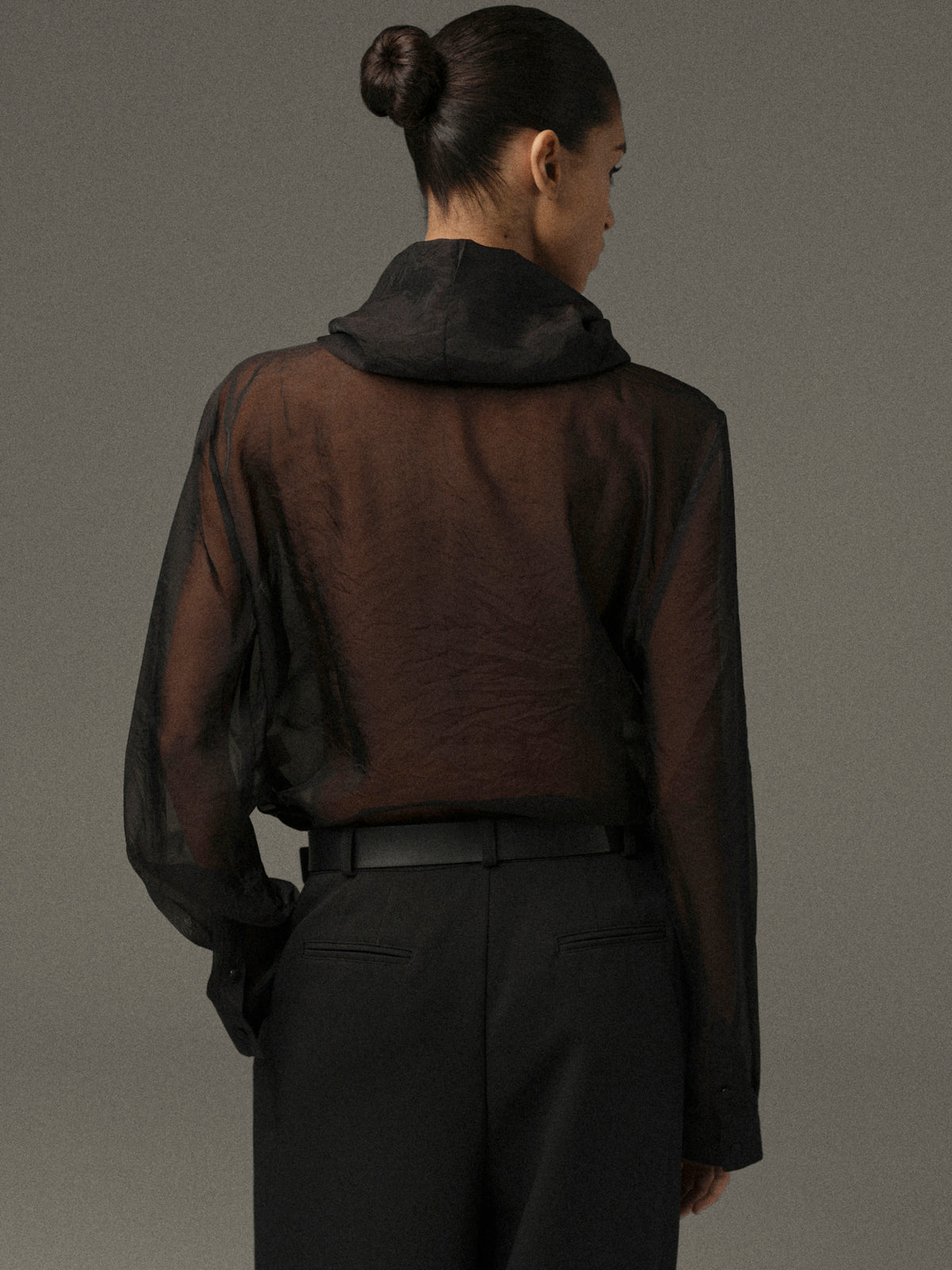Rissa Roll-Neck Sheer Top, Black