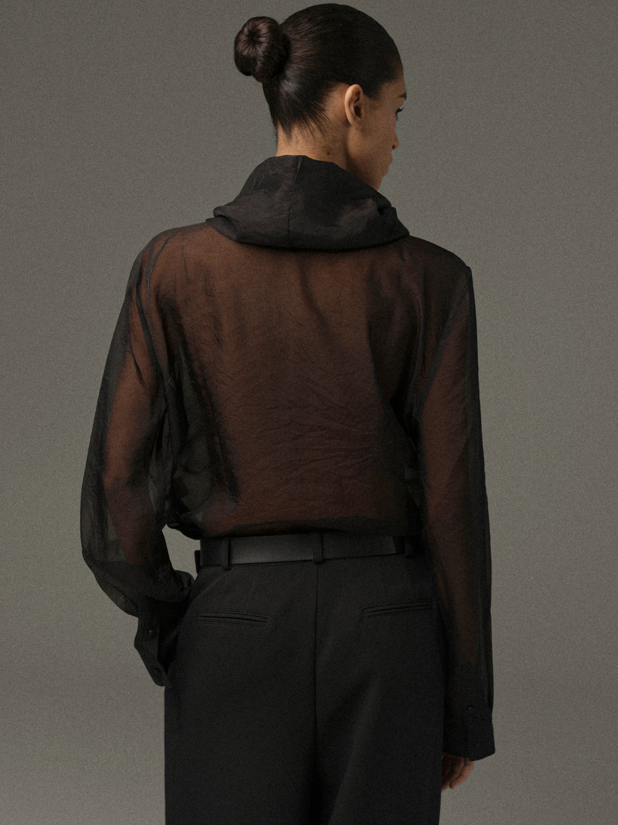 Rissa Roll-Neck Sheer Top, Black