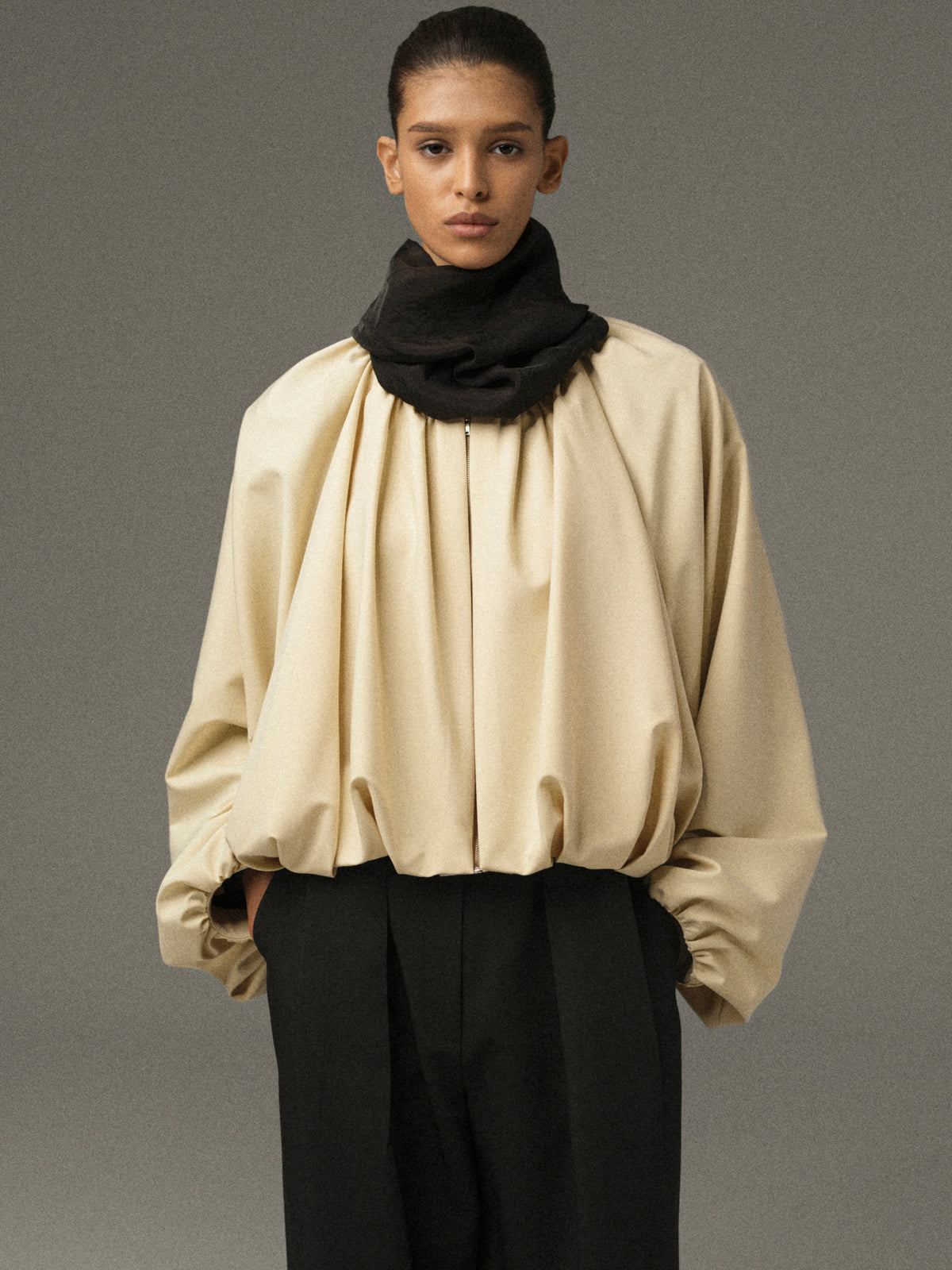 Velma Gathered Jacket, Beige