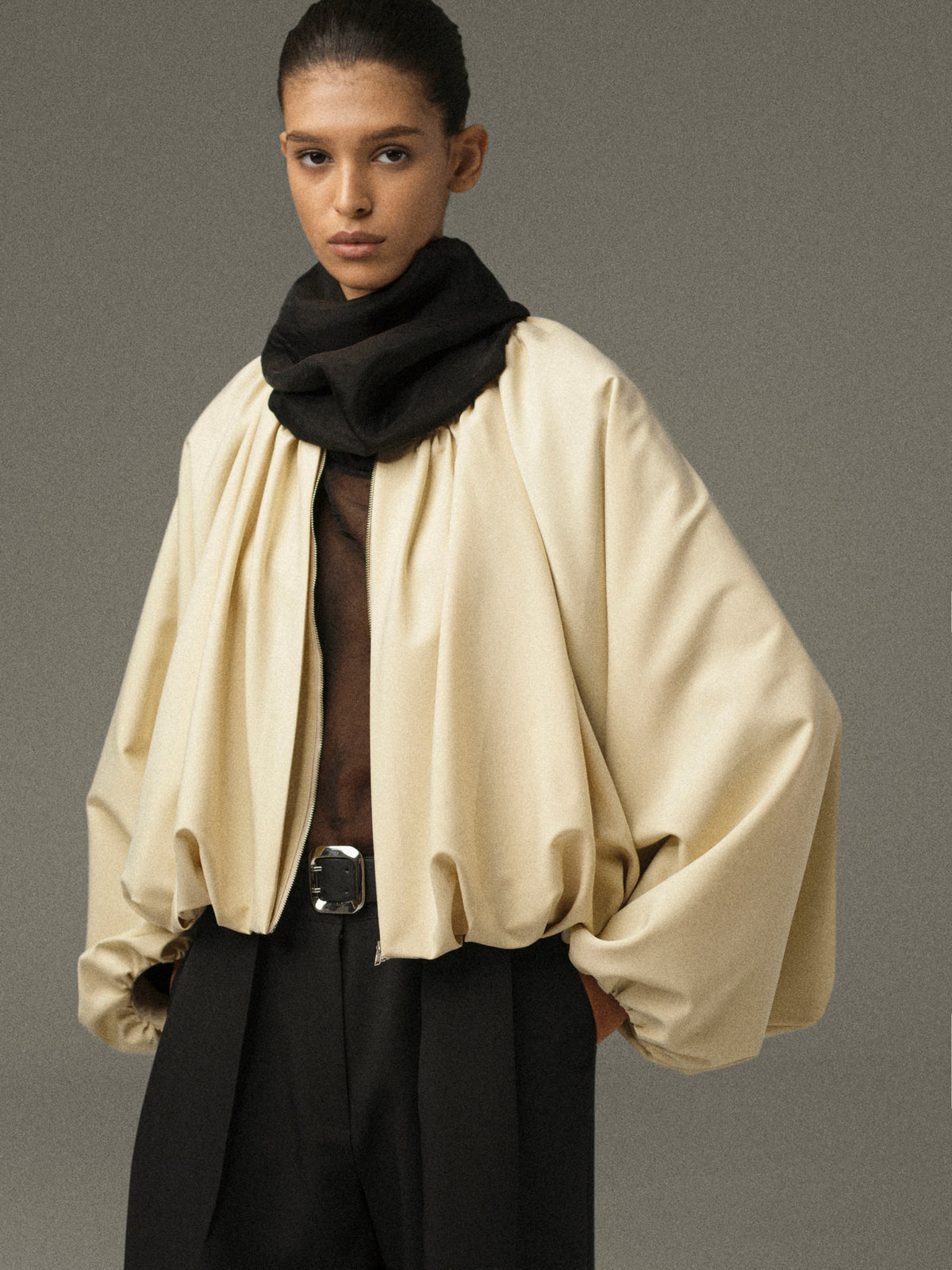 Velma Gathered Jacket, Beige